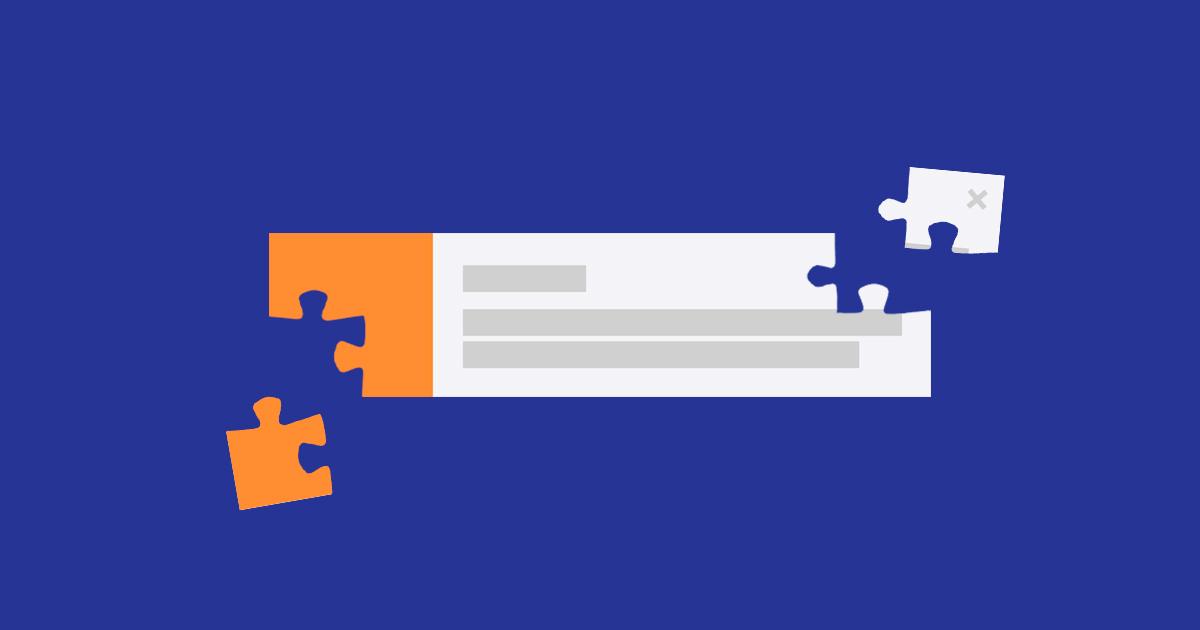 An illustration of a puzzle piece fitting into a rectangular shape, set against a blue background. The puzzle pieces are orange and white, symbolizing connection or completion.