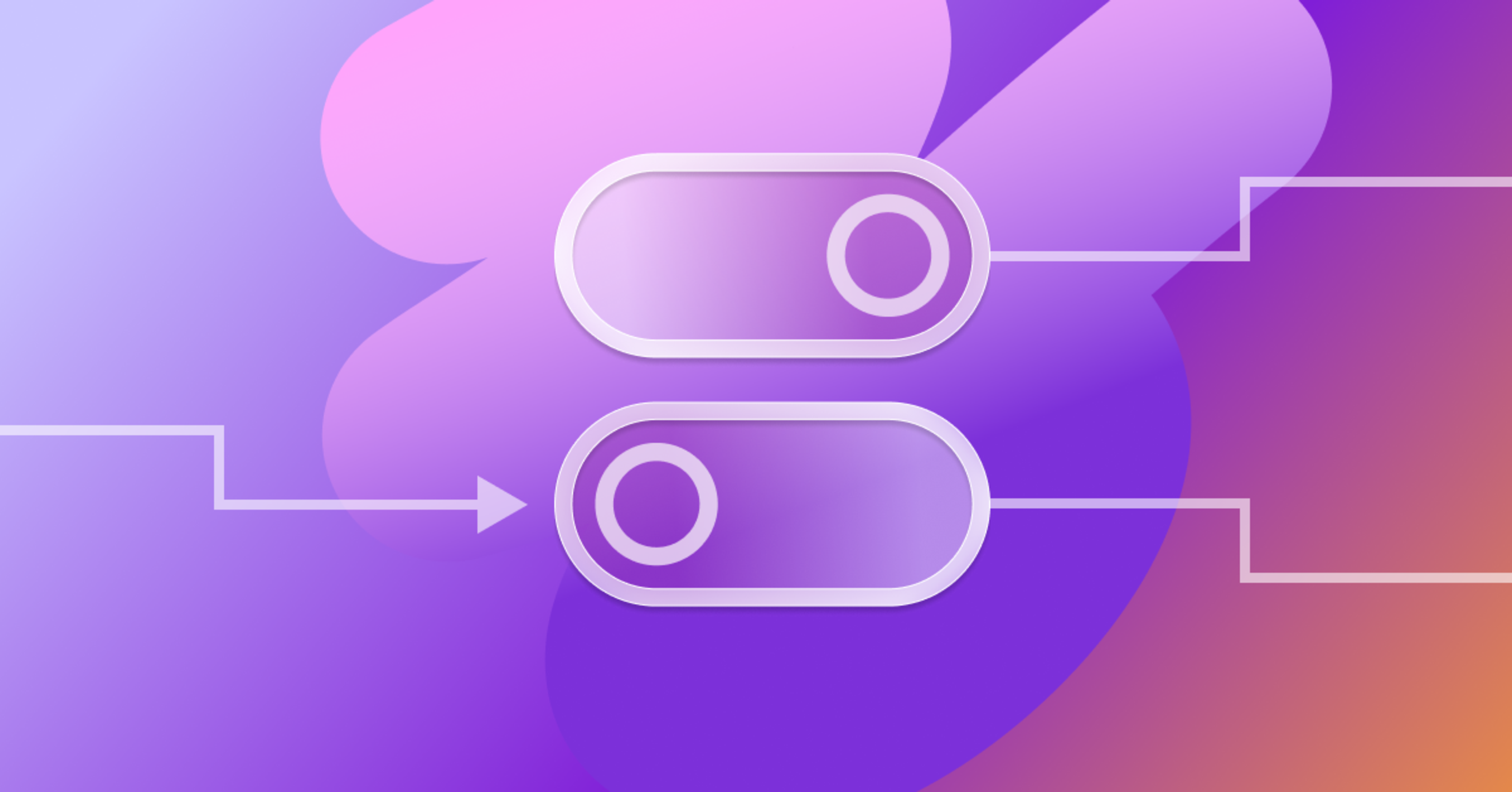 a purple and pink background with illustrations of feature flag flippers on it