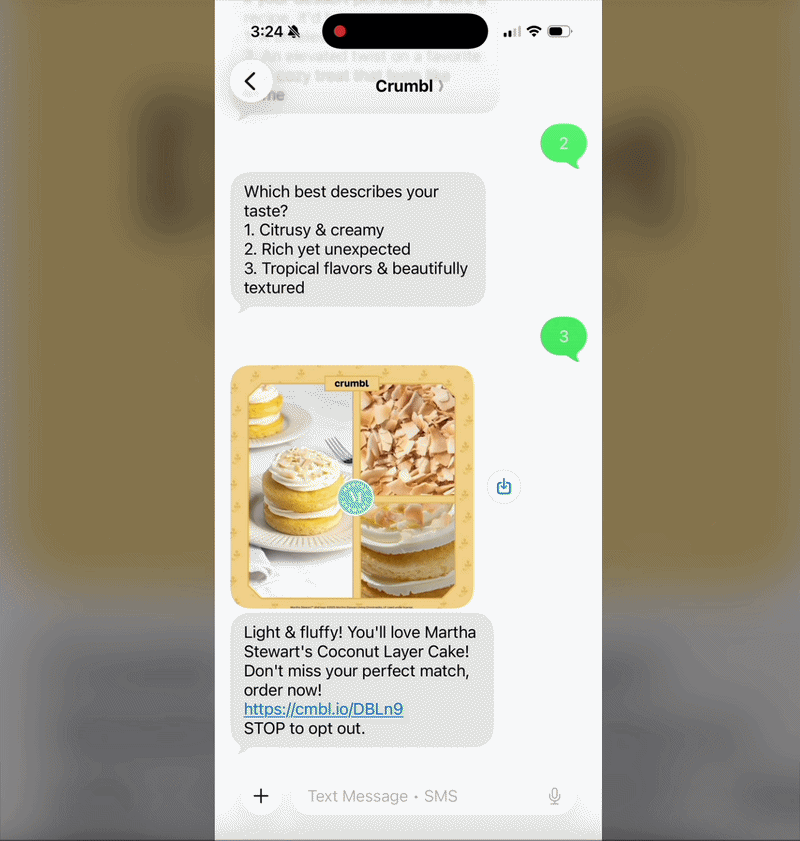 SMS messages from Crumbl
