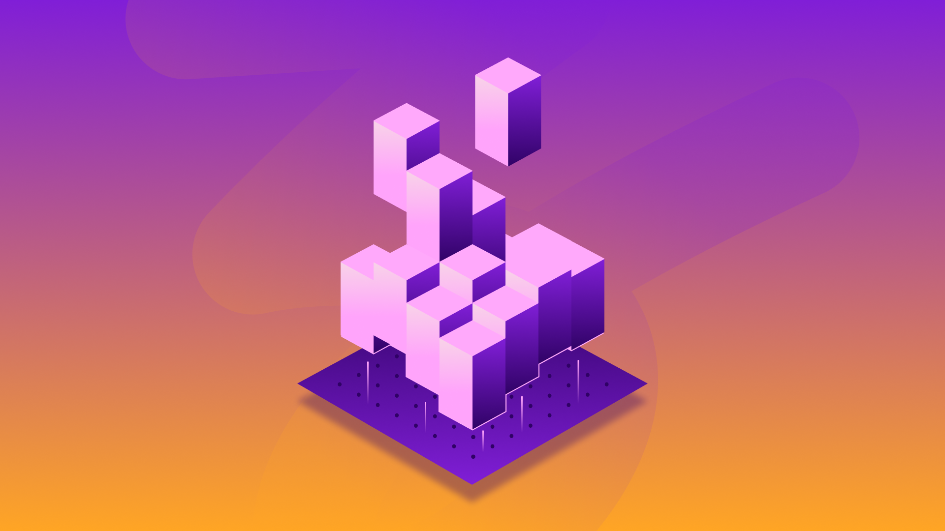 an isometric illustration of a purple and orange background