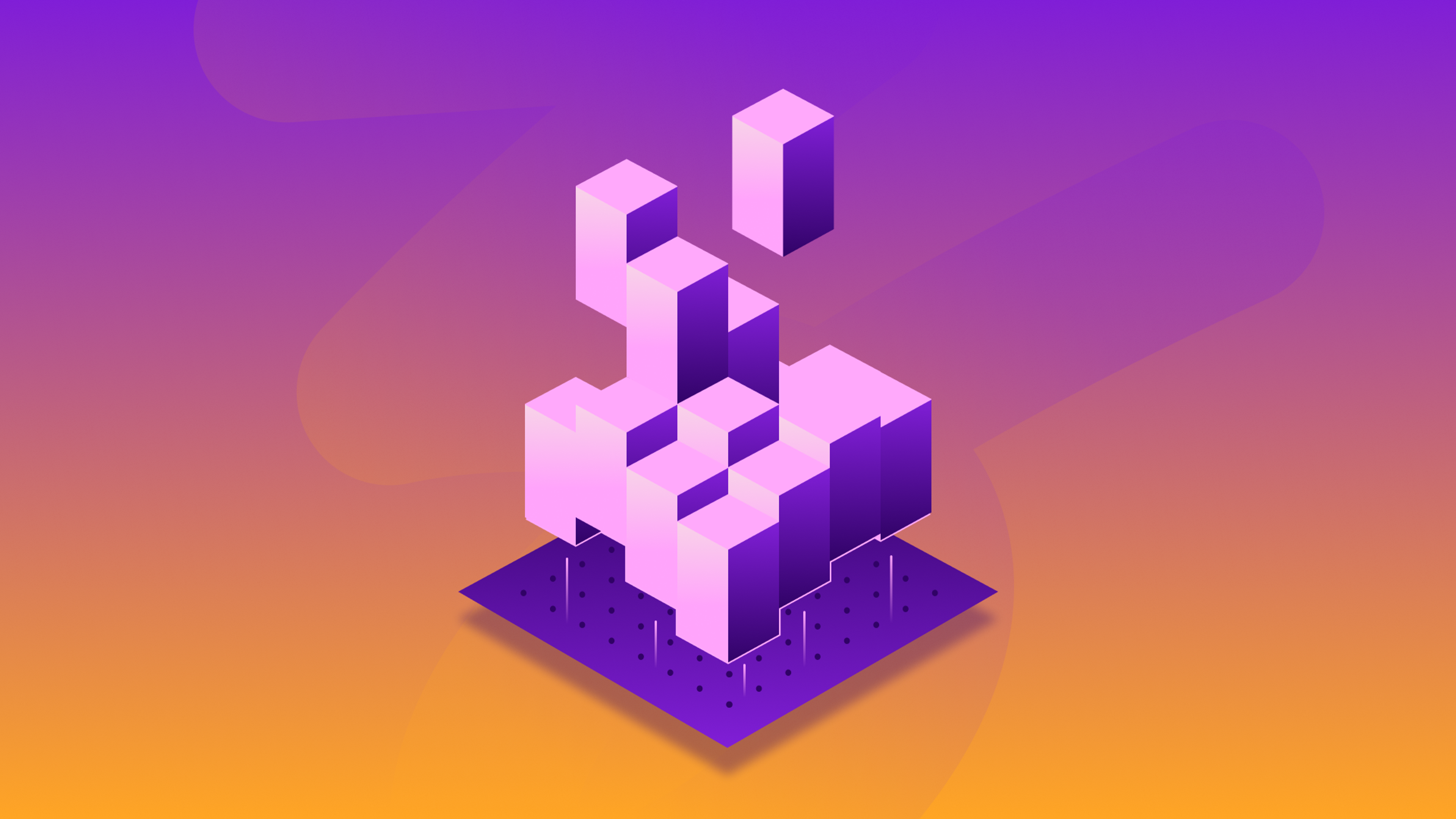 an isometric illustration of a purple and orange background