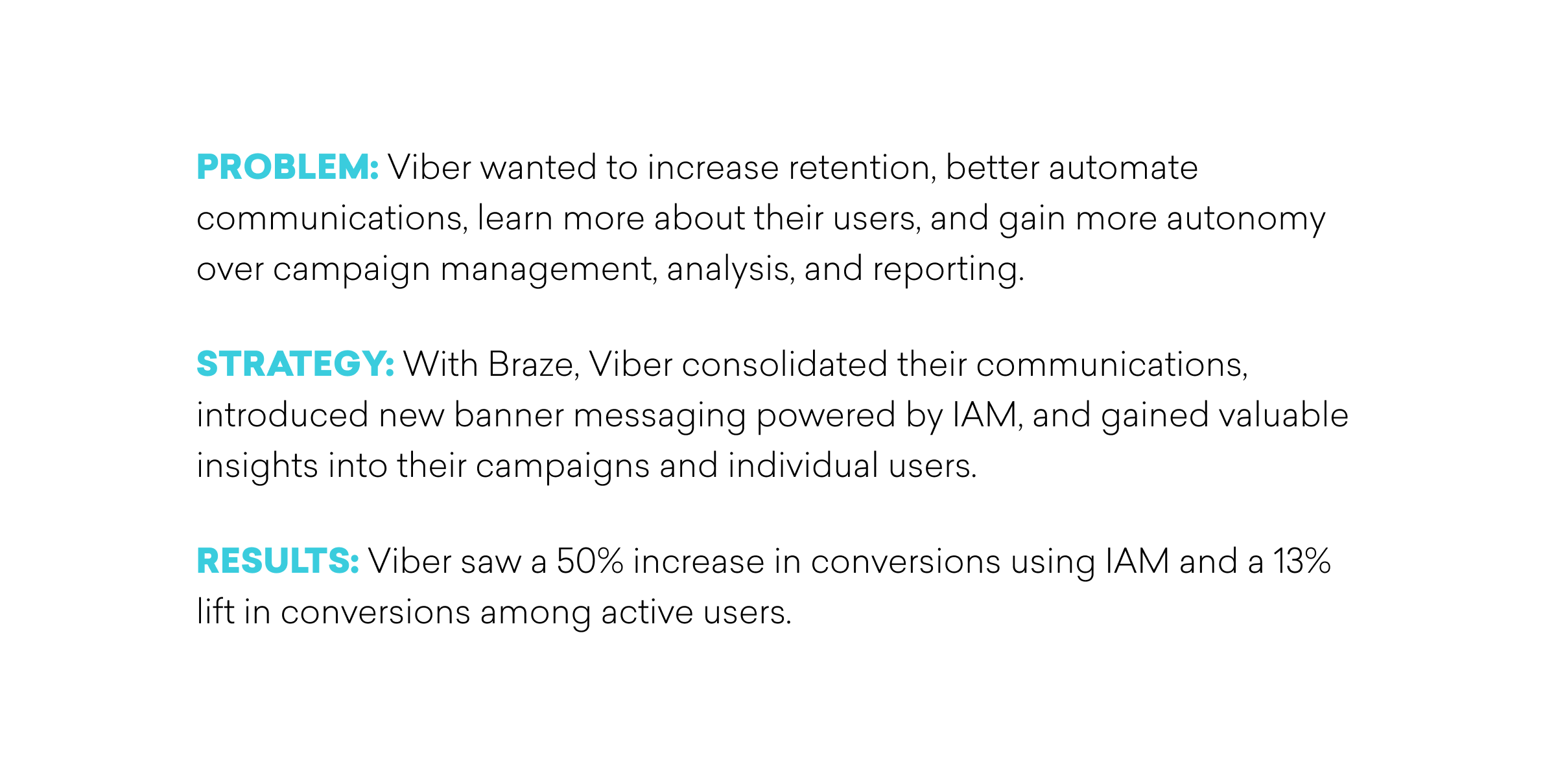 Text describing Viber's problem, strategy, and results related to user retention and communication improvements.
