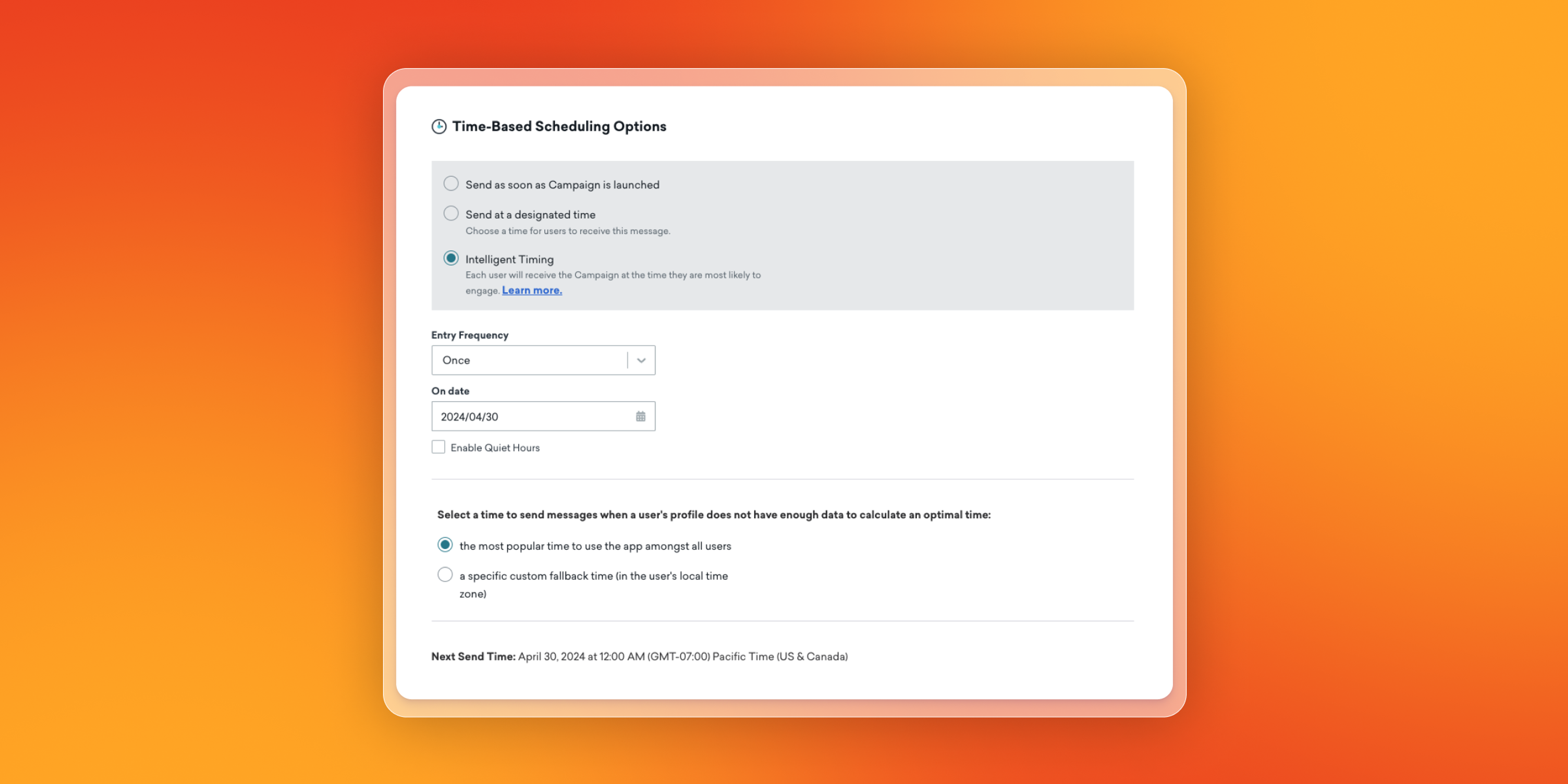 a screenshot of the time based scheduling options page .