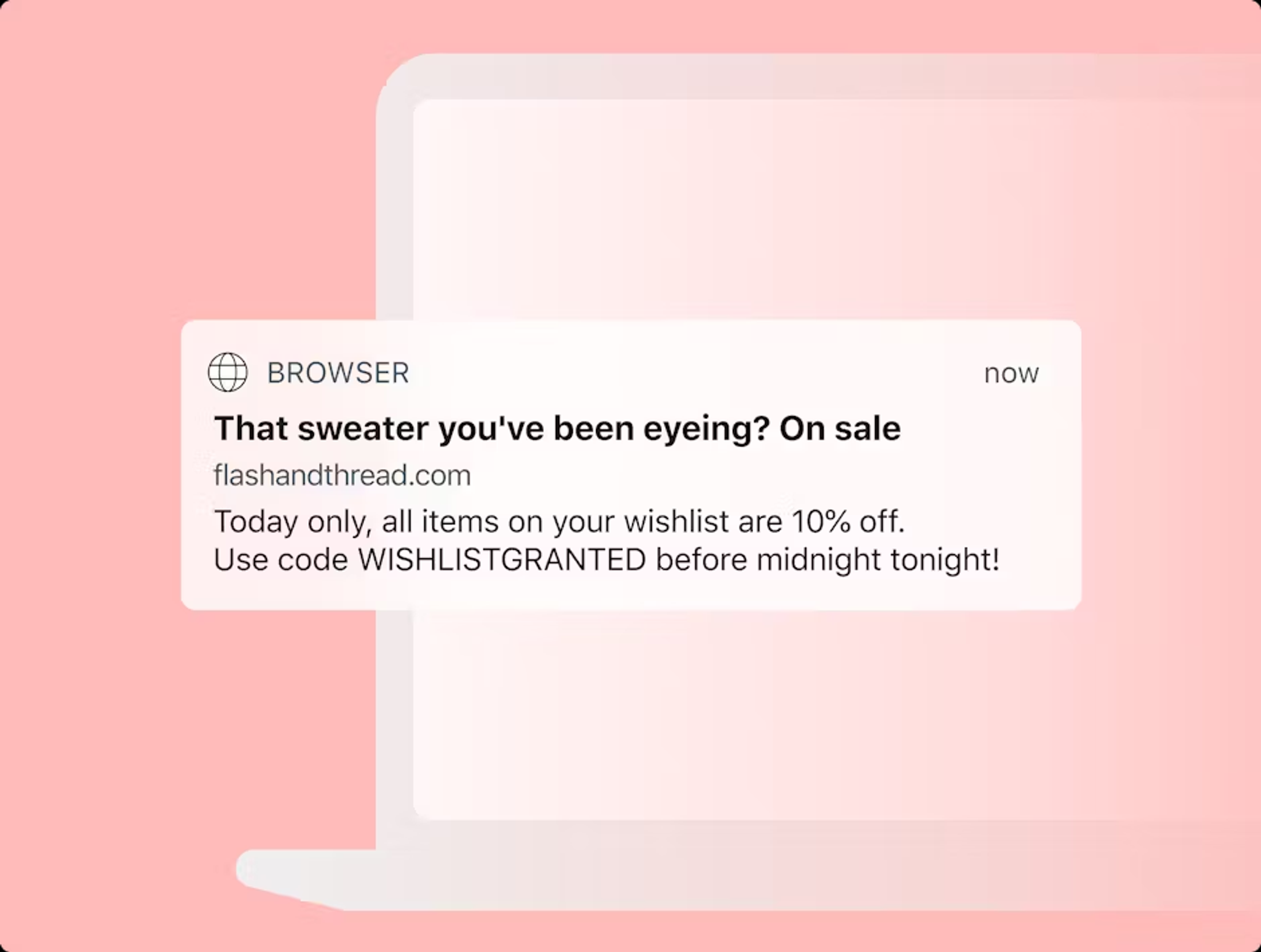 a computer screen displays a message that says that sweater you 've been eyeing on sale