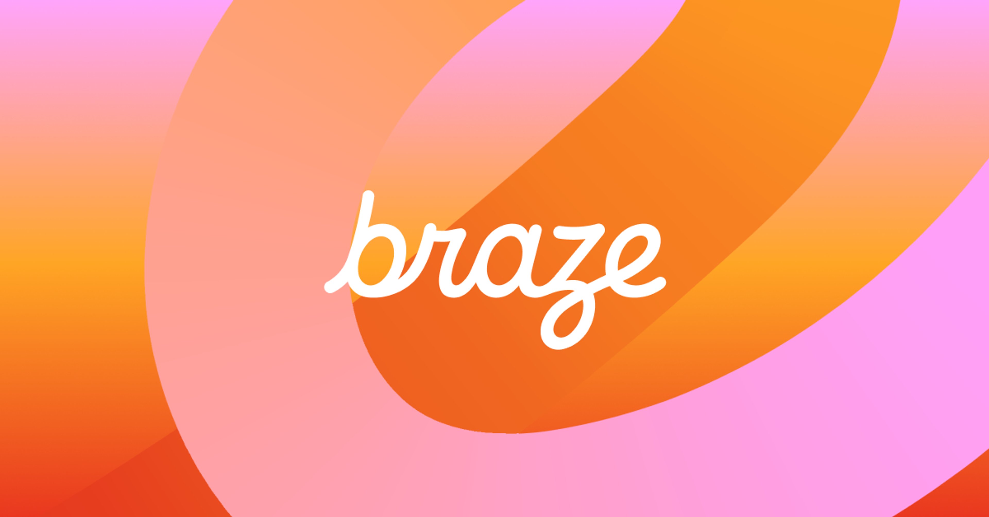 ピンクとオレンジの抽象的な曲線を背景に、白い文字で「braze」と書かれたロゴ。