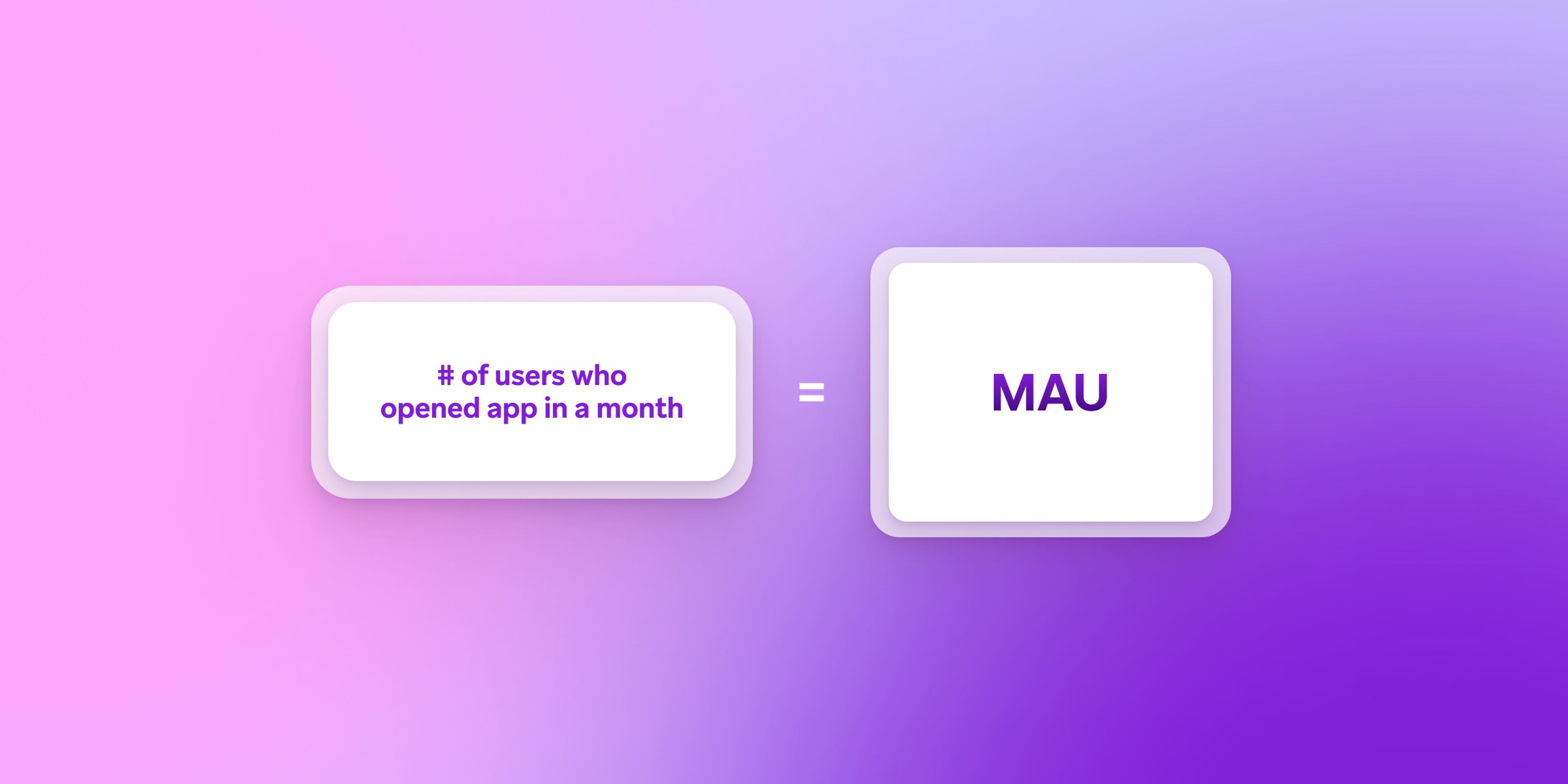 a purple and pink background with two squares with the words # of users who opened app in a month written on them .