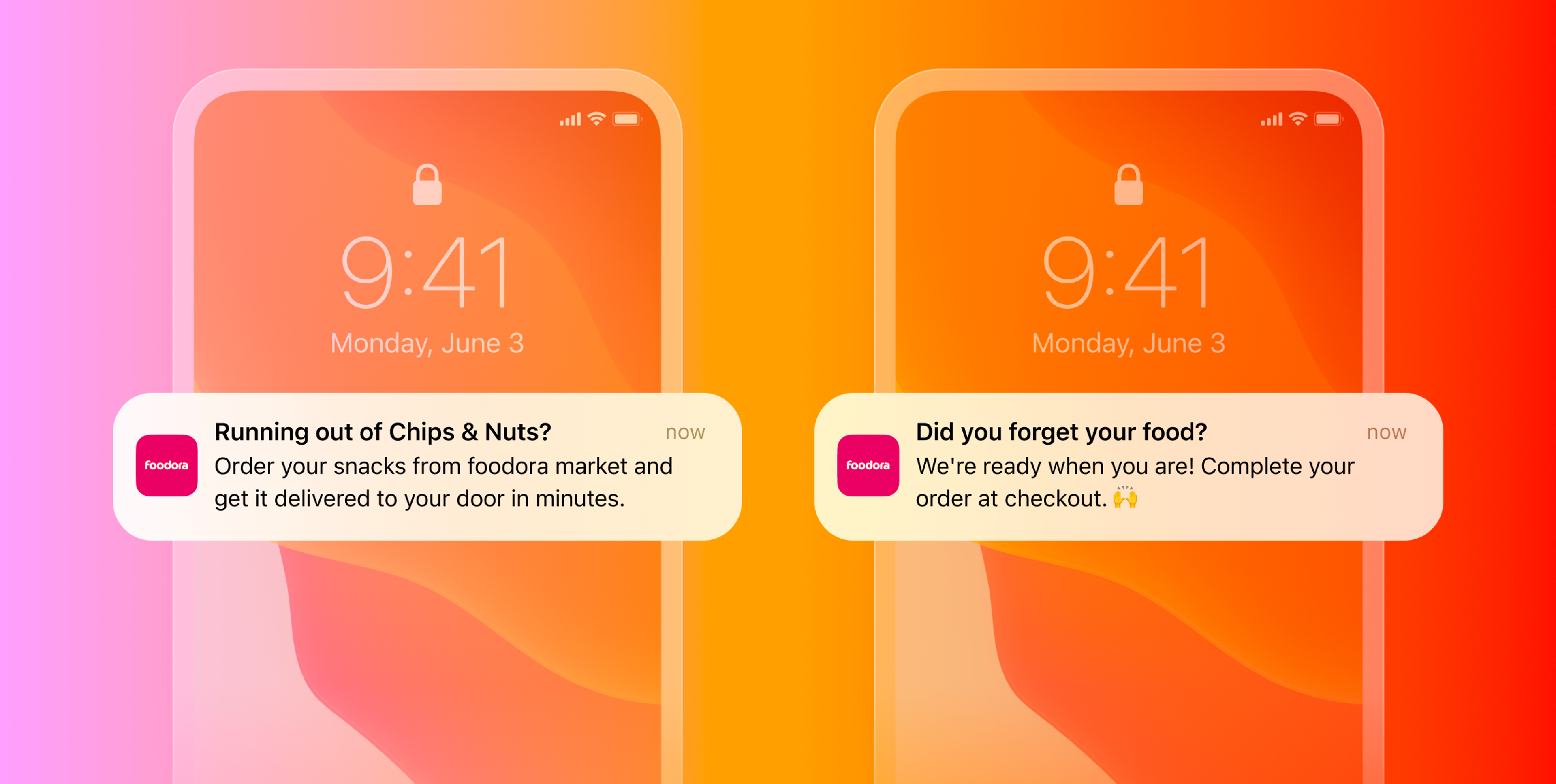 two cell phones with a notification that says running out of chips and nuts