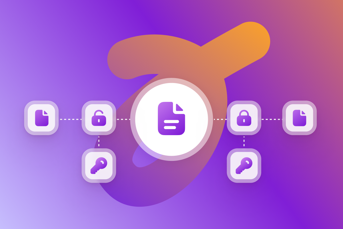 a purple background with a white circle with a file in it