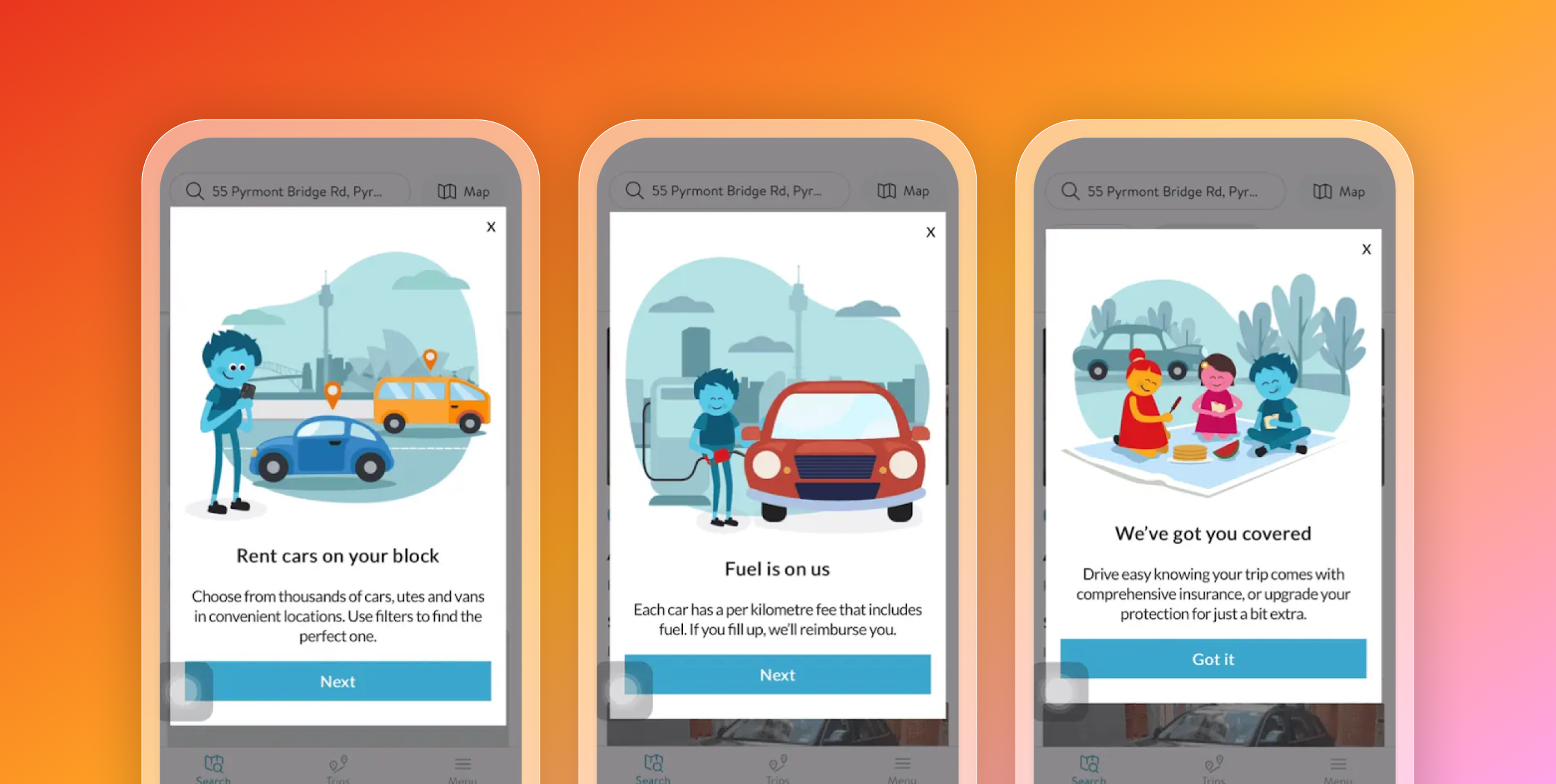 a screenshot of an app that says rent cars on your black fuel us on us and we 've got you covered