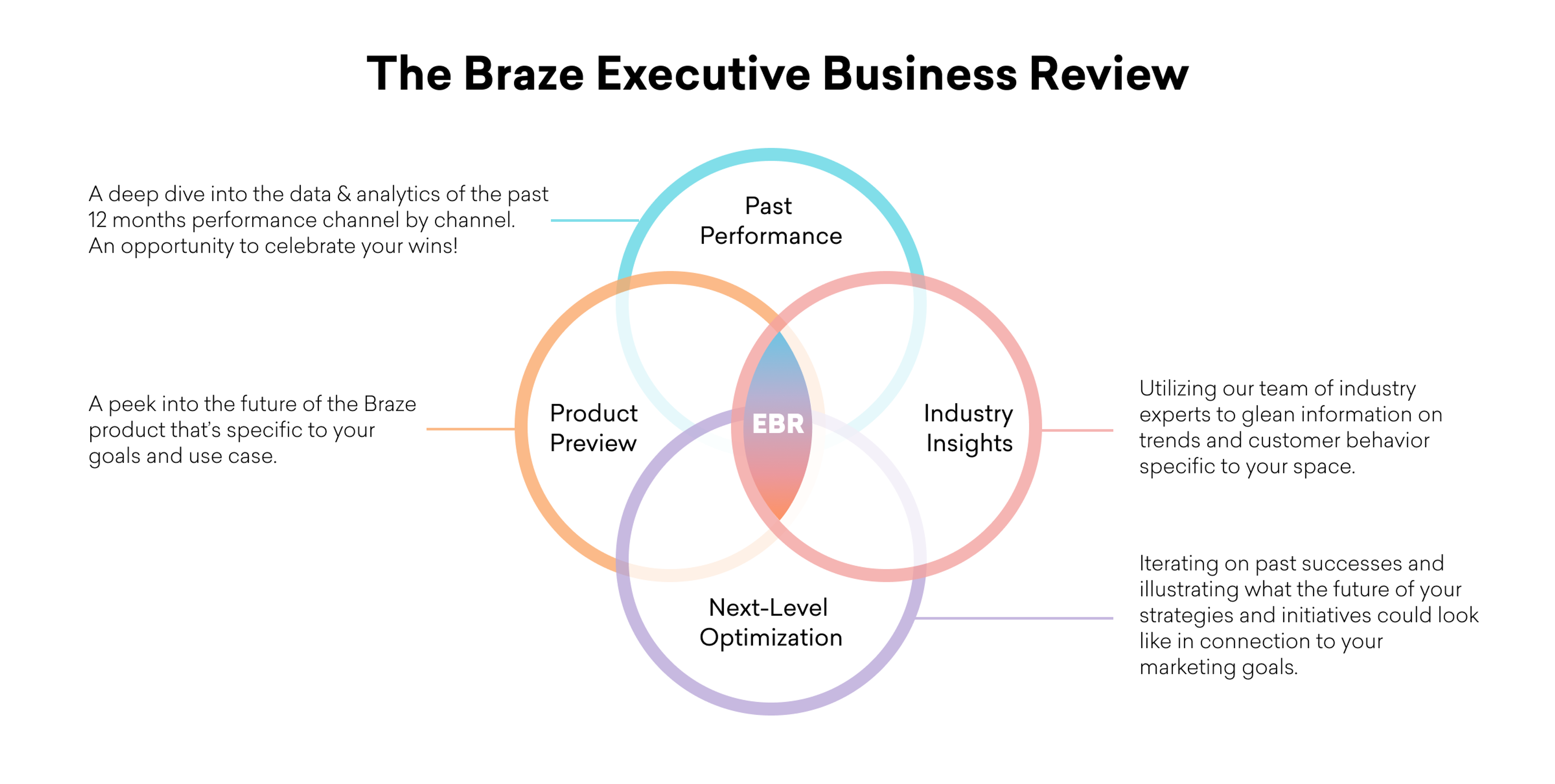 An overview of the four main components of a Braze Executive Business Review
