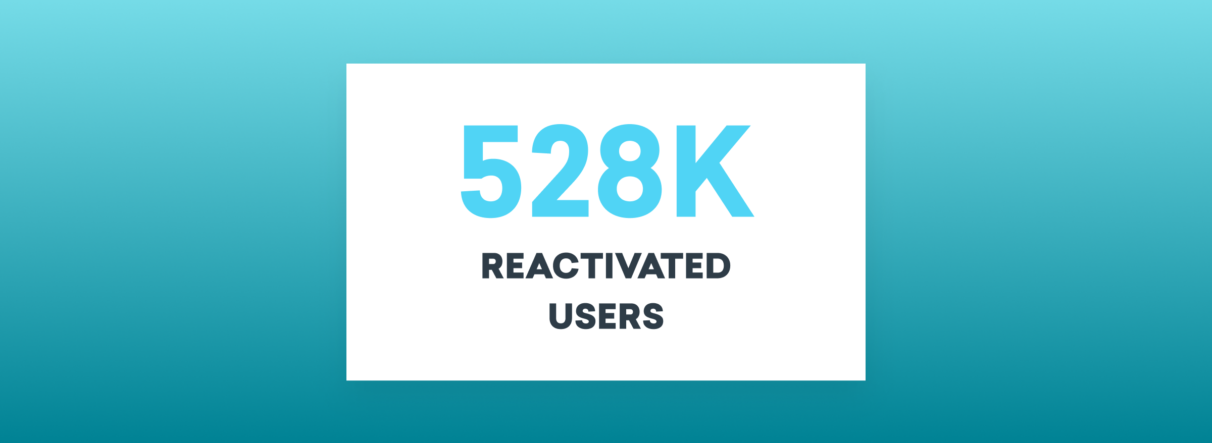 Text displaying "528K REACTIVATED USERS" on a gradient blue background.