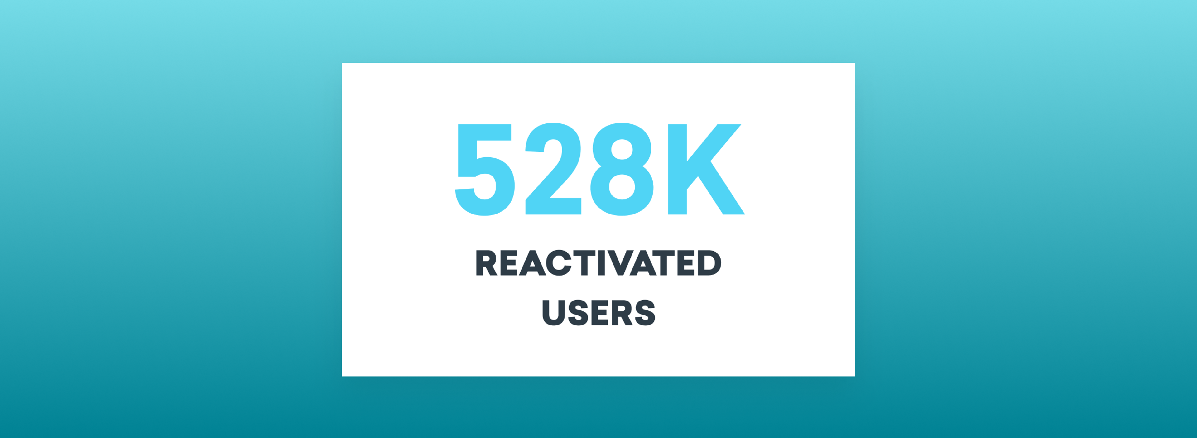 Text displaying "528K REACTIVATED USERS" on a gradient blue background.
