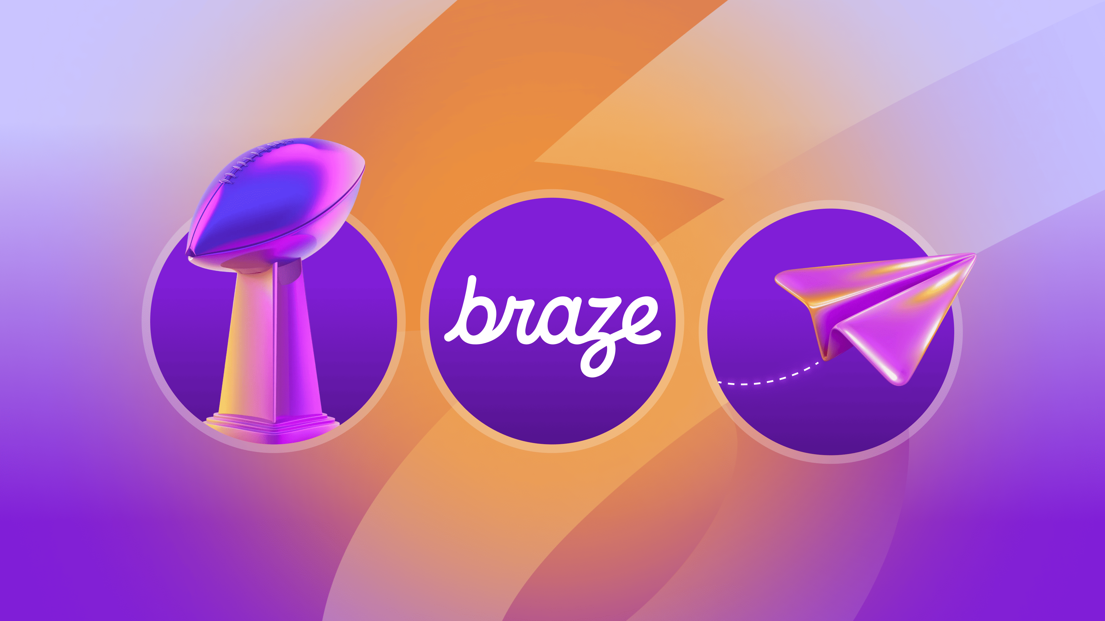 Super Bowl trophy, Braze logo, and paper airplane icons.