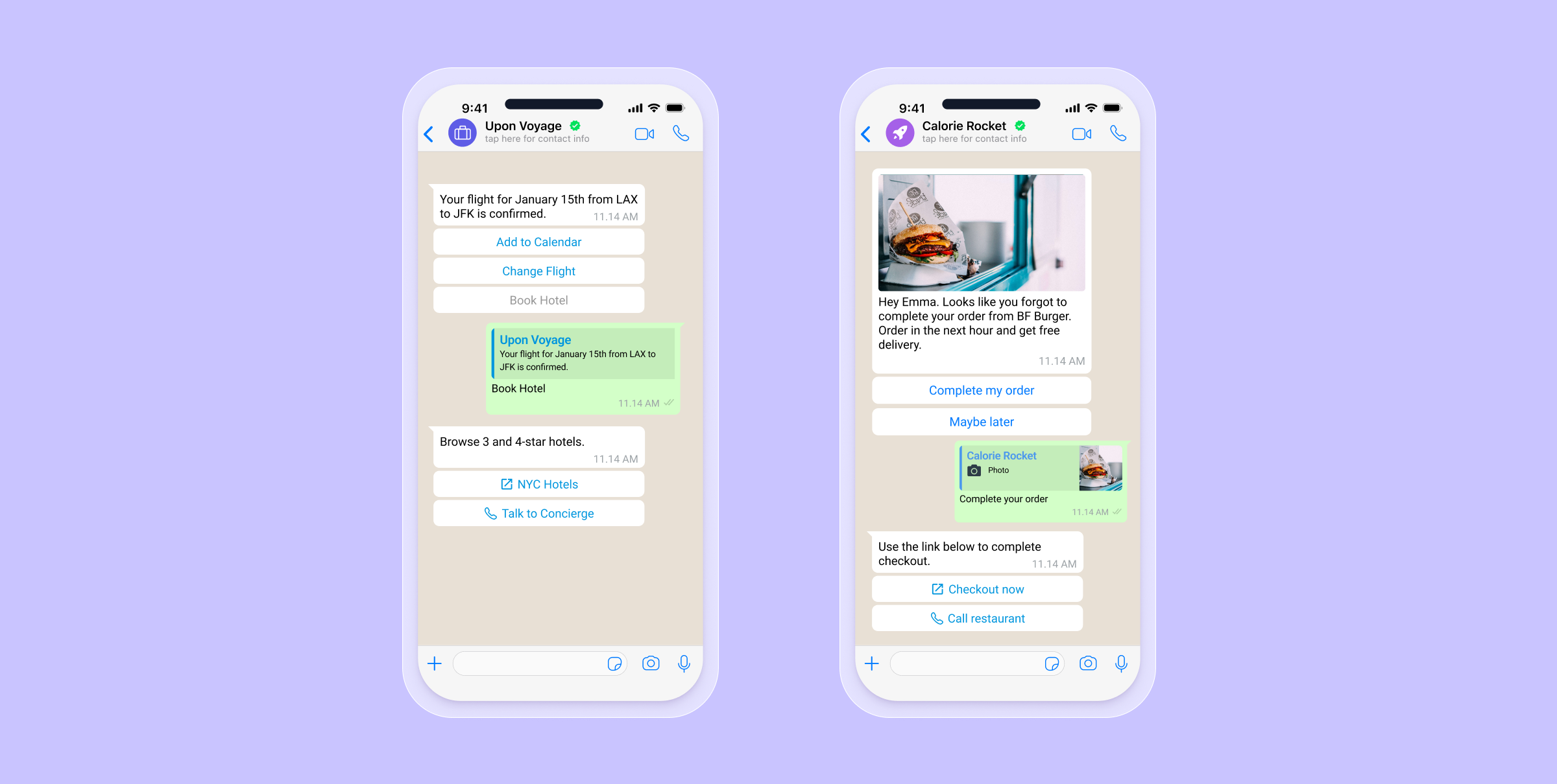 A WhatsApp conversation with brands asking customers to make a purchase