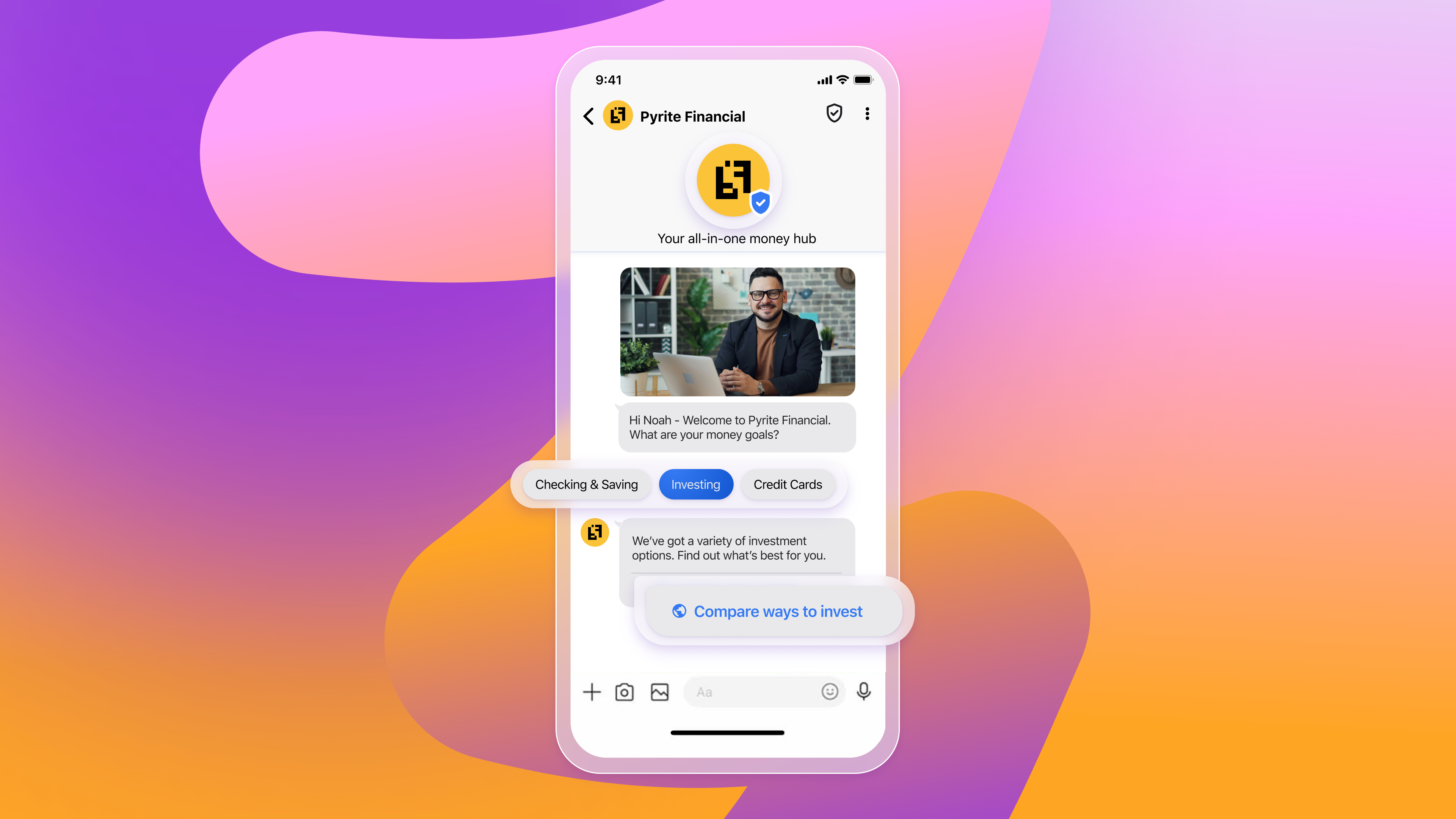 a phone with a financial app on it