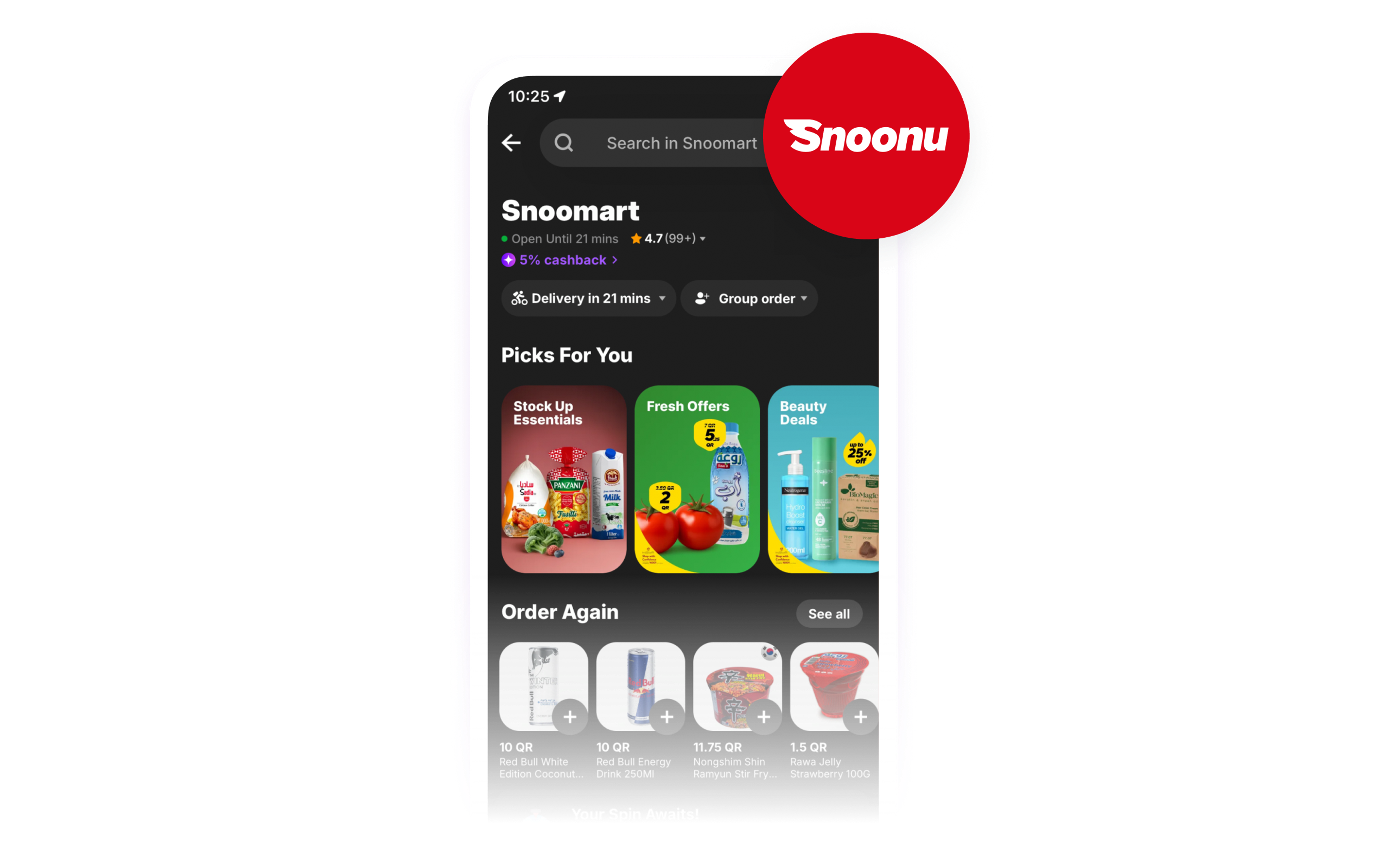 a screenshot of a snoonu app on a phone