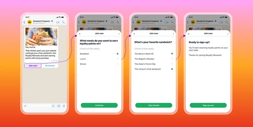 WhatsApp Flows automatiza fluxo para inscrição em programas de fidelidade.