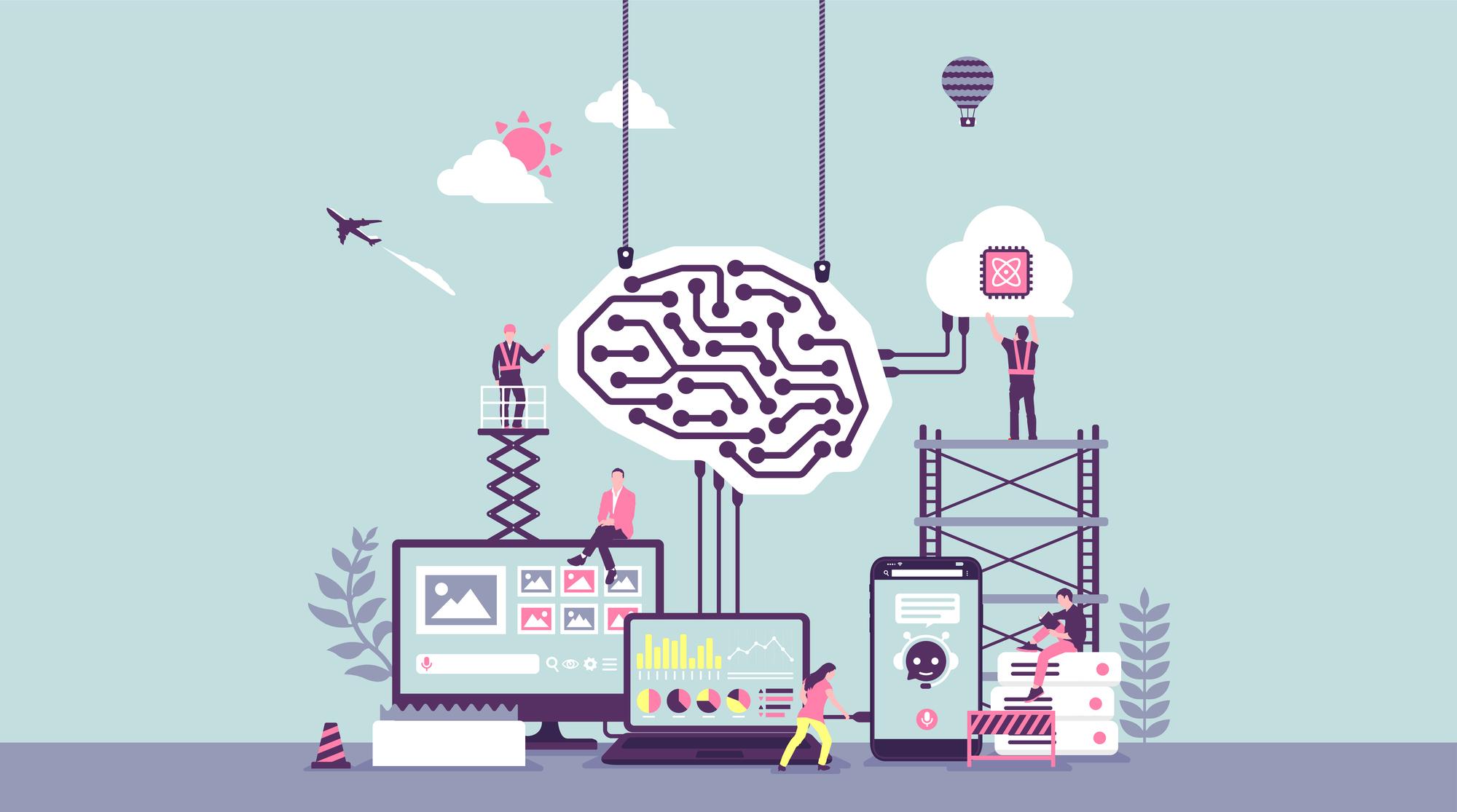a group of people are working on a brain connected to a computer .