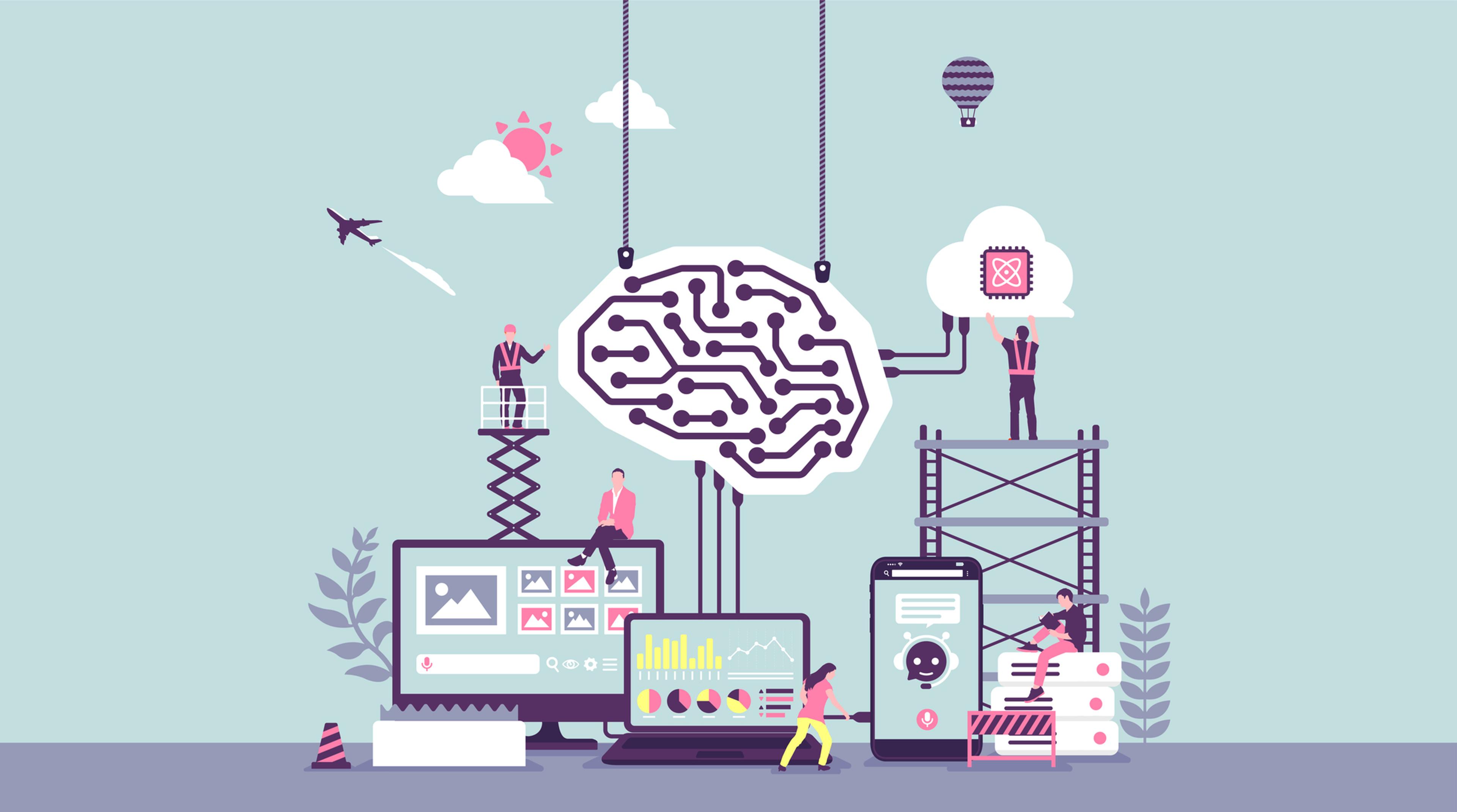a group of people are working on a brain connected to a computer .