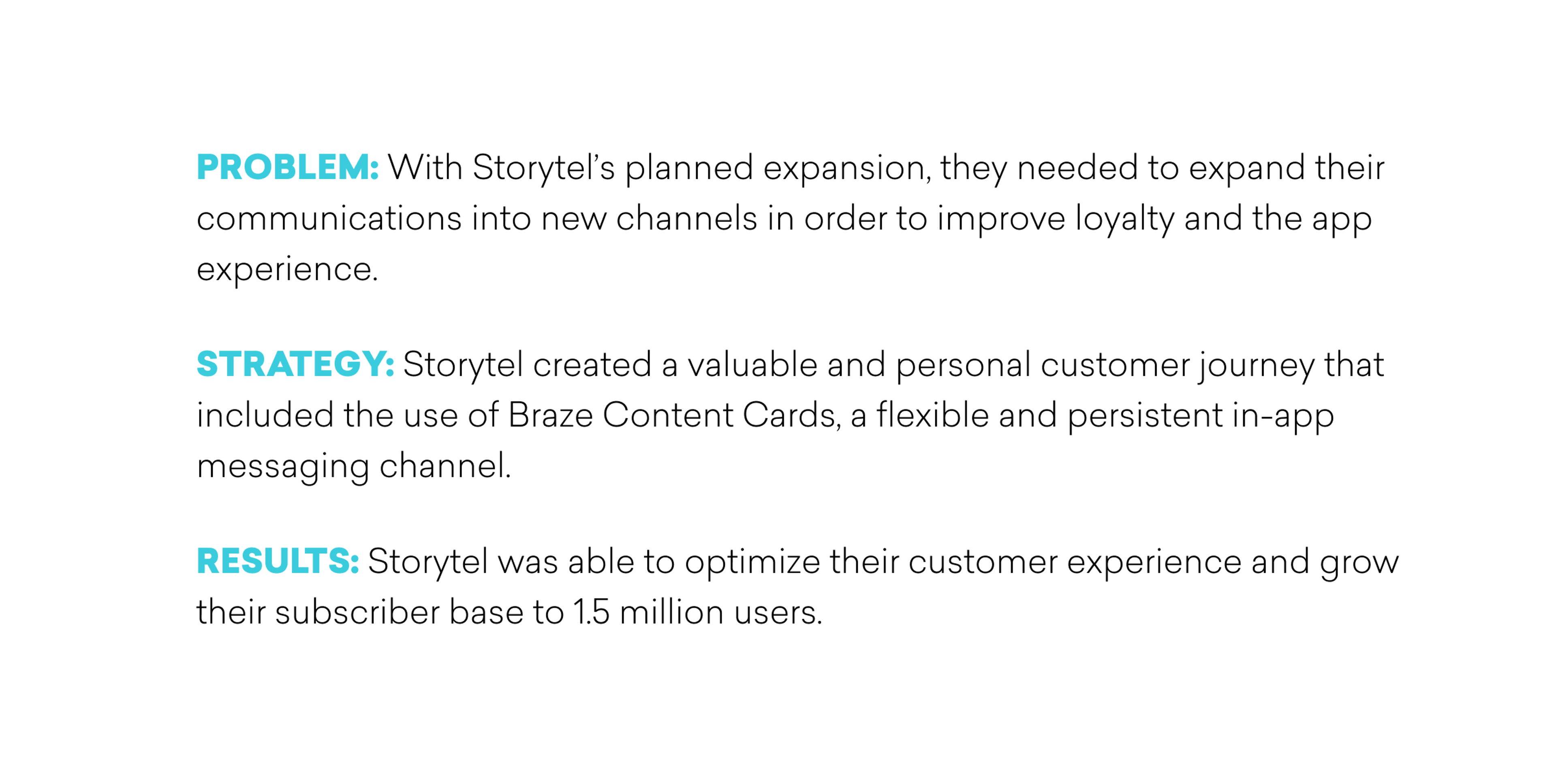 Storytelの拡張計画に関する問題、戦略、結果が記載されたテキスト。顧客体験の最適化とユーザー数の増加について説明しています。