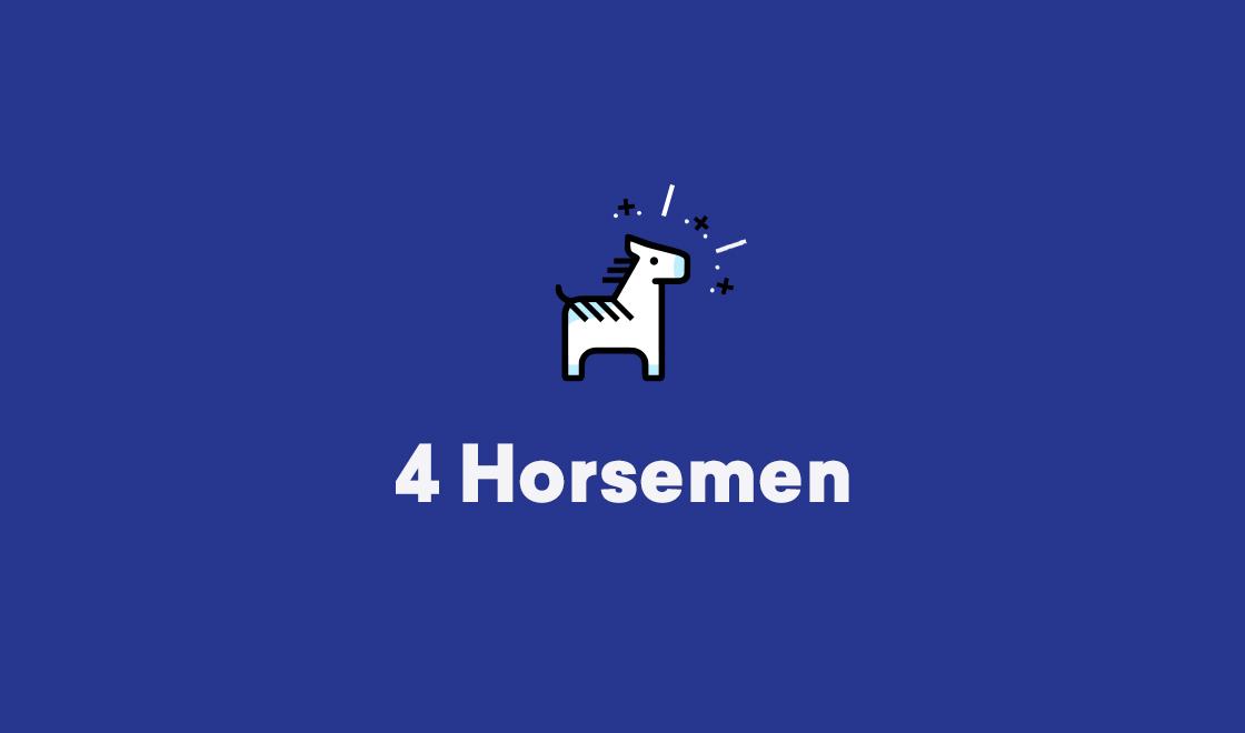 A stylized horse icon with a blue background and the text "4 Horsemen" below it.