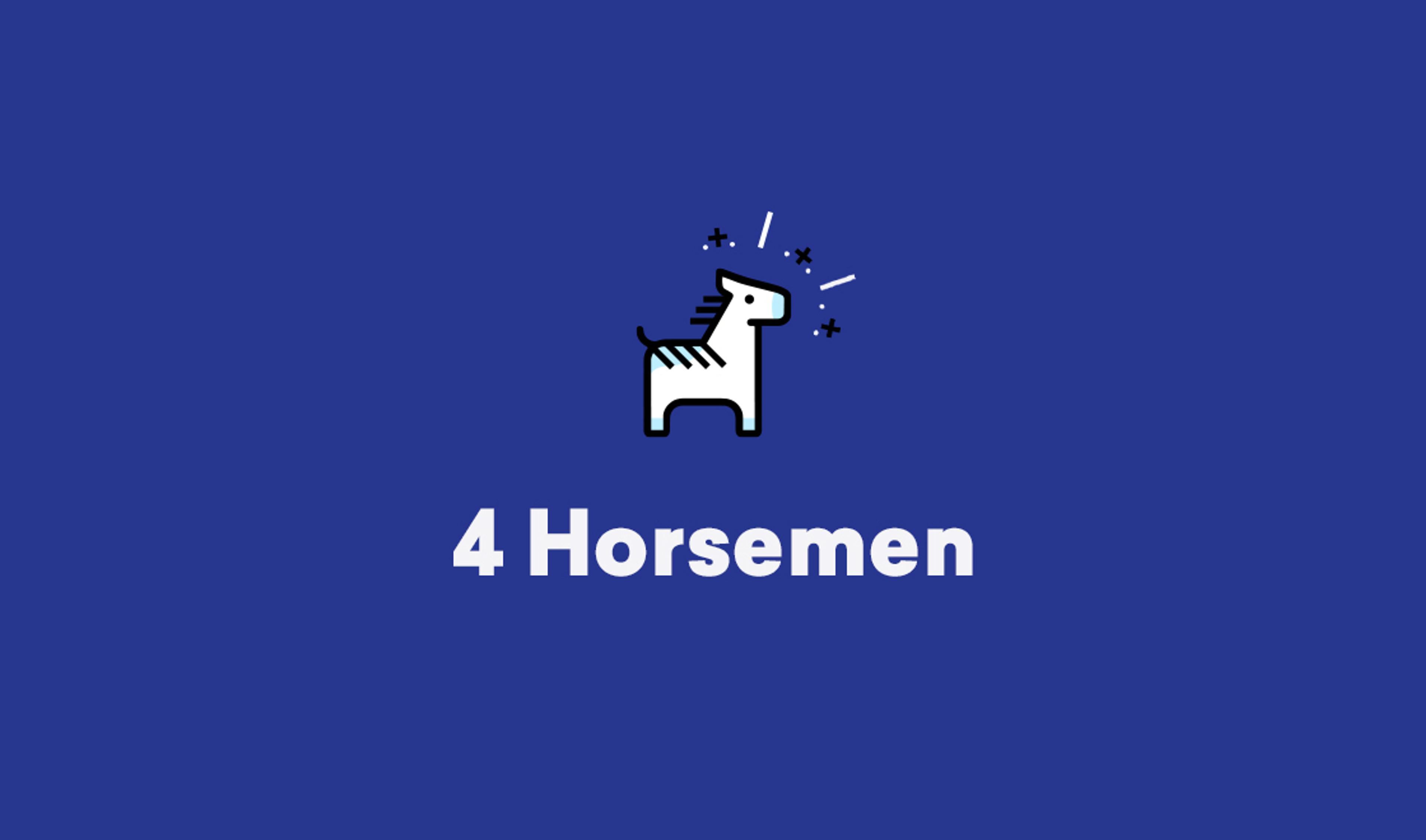 A stylized horse icon with a blue background and the text "4 Horsemen" below it.
