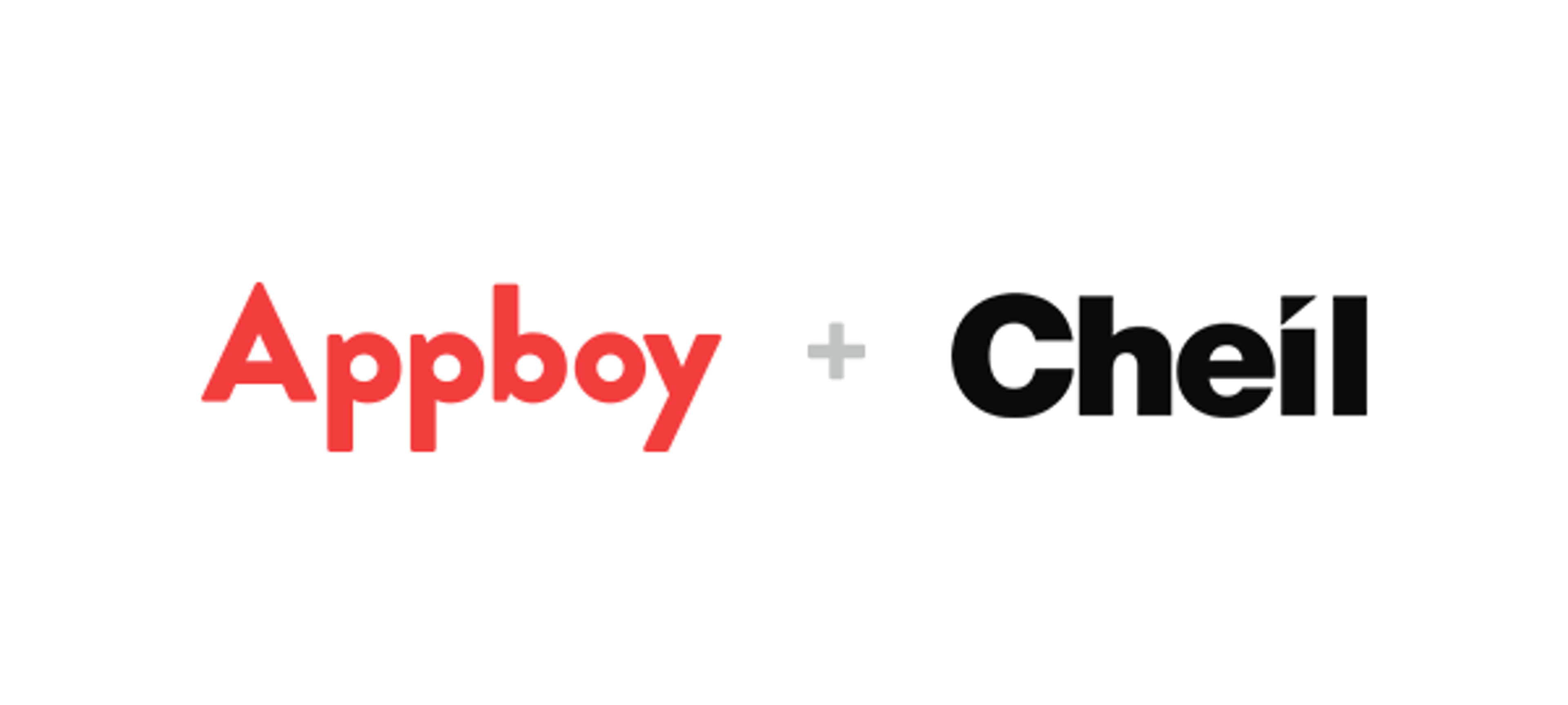 Logo design featuring the names "Appboy" in red and "Cheil" in black, connected by a plus sign.