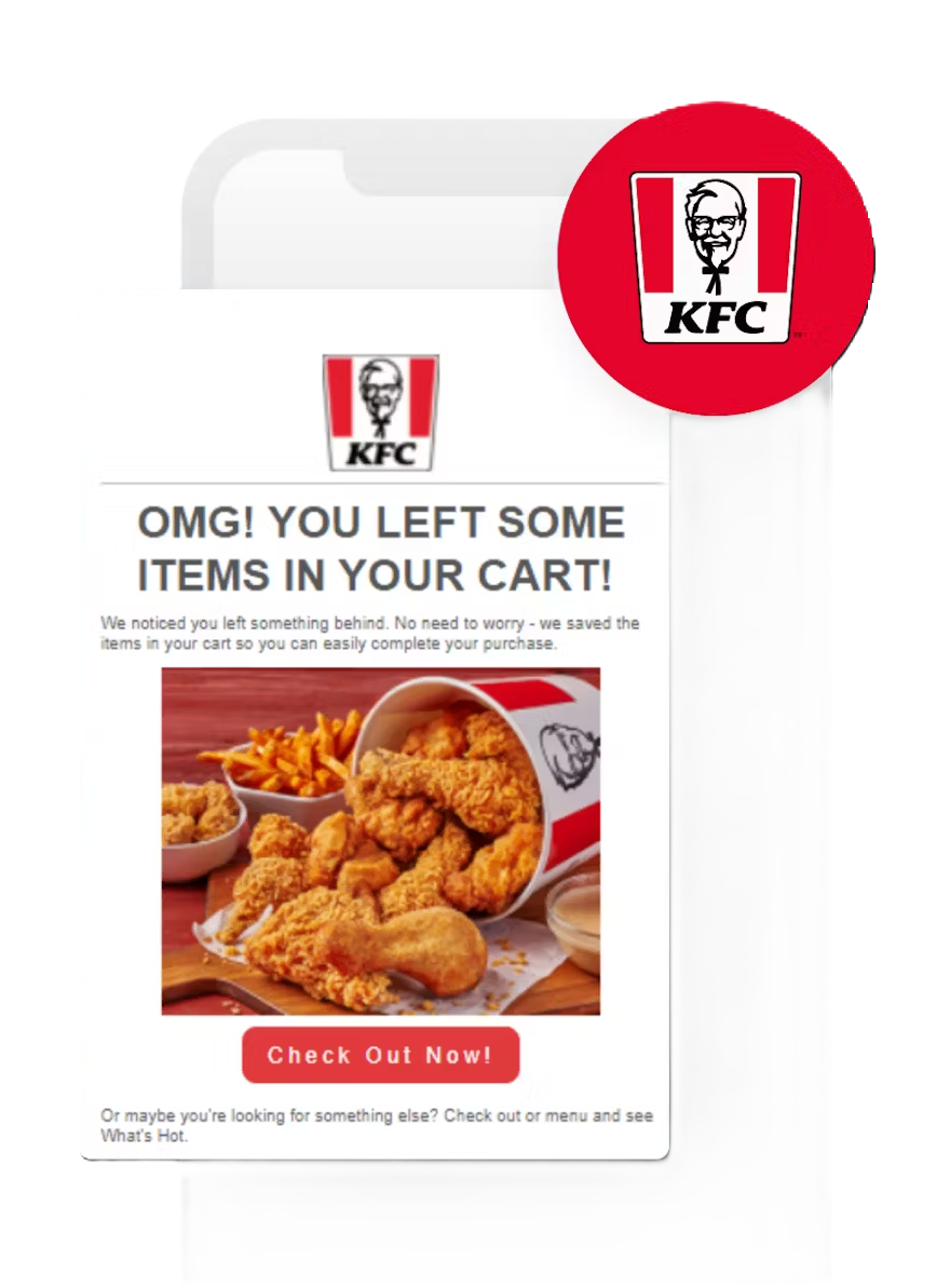 a kfc advertisement on a phone that says omg you left some items in your cart