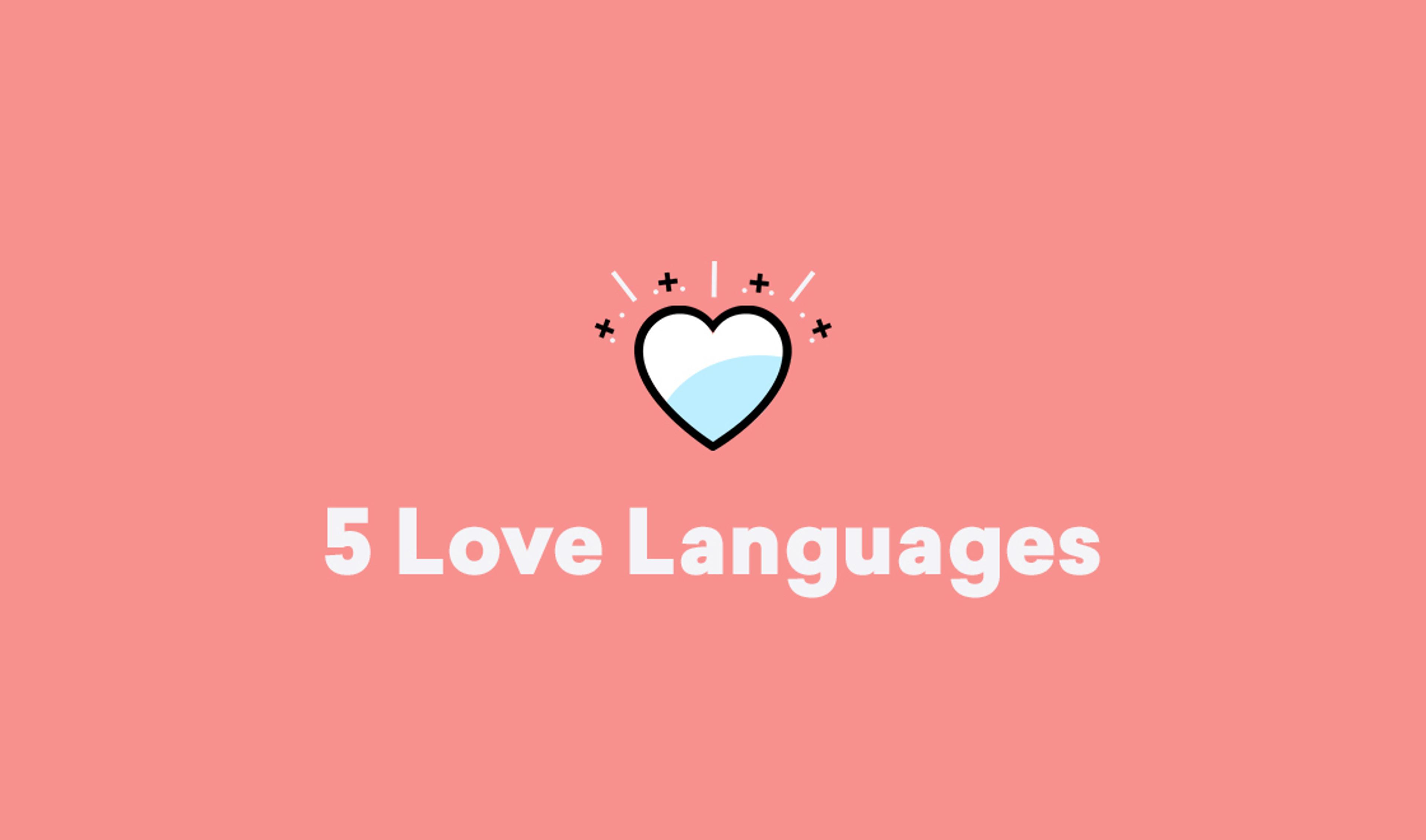 A heart icon with a light blue center on a pink background, accompanied by the text "5 Love Languages.