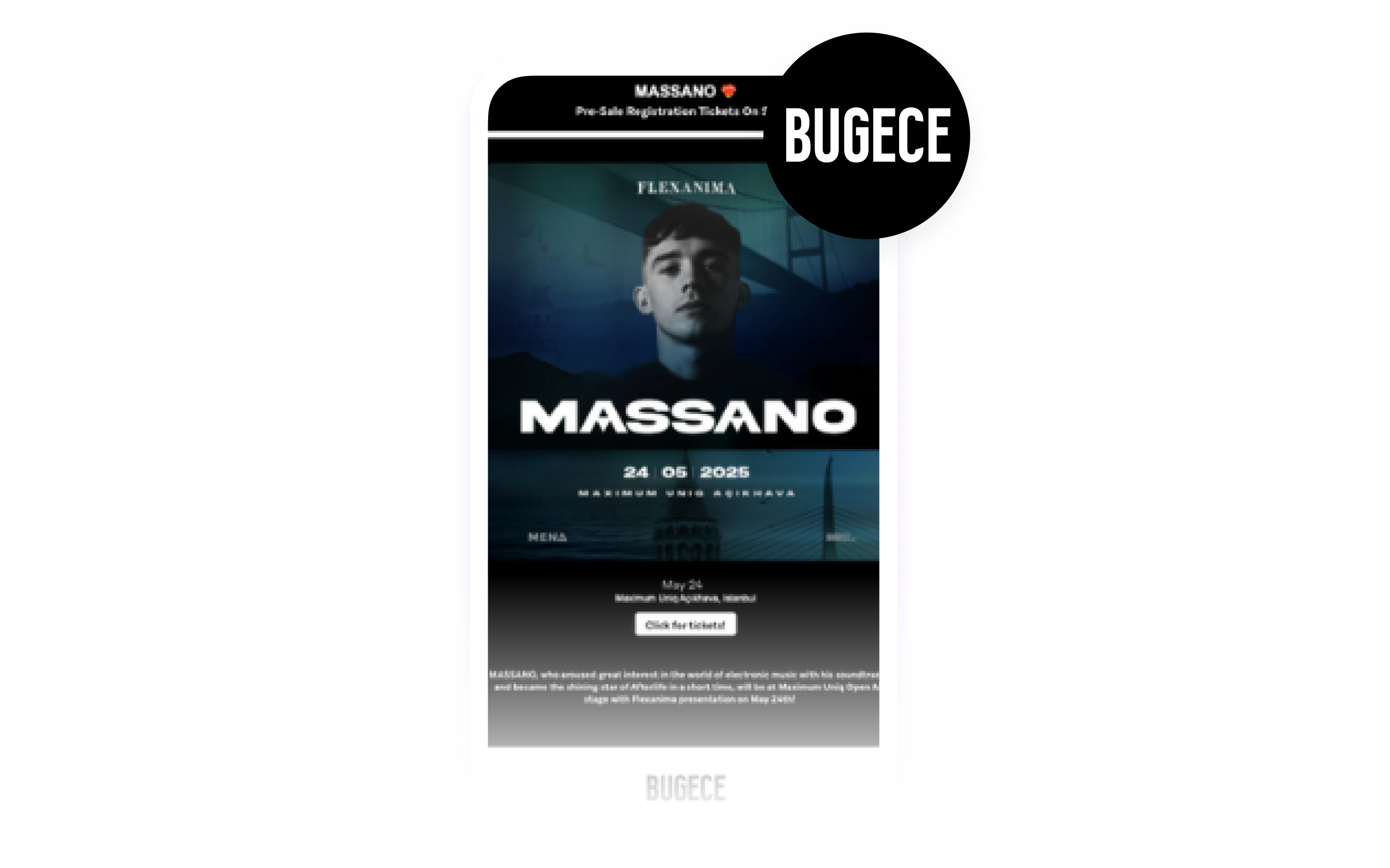 a poster for massano is displayed on a black background