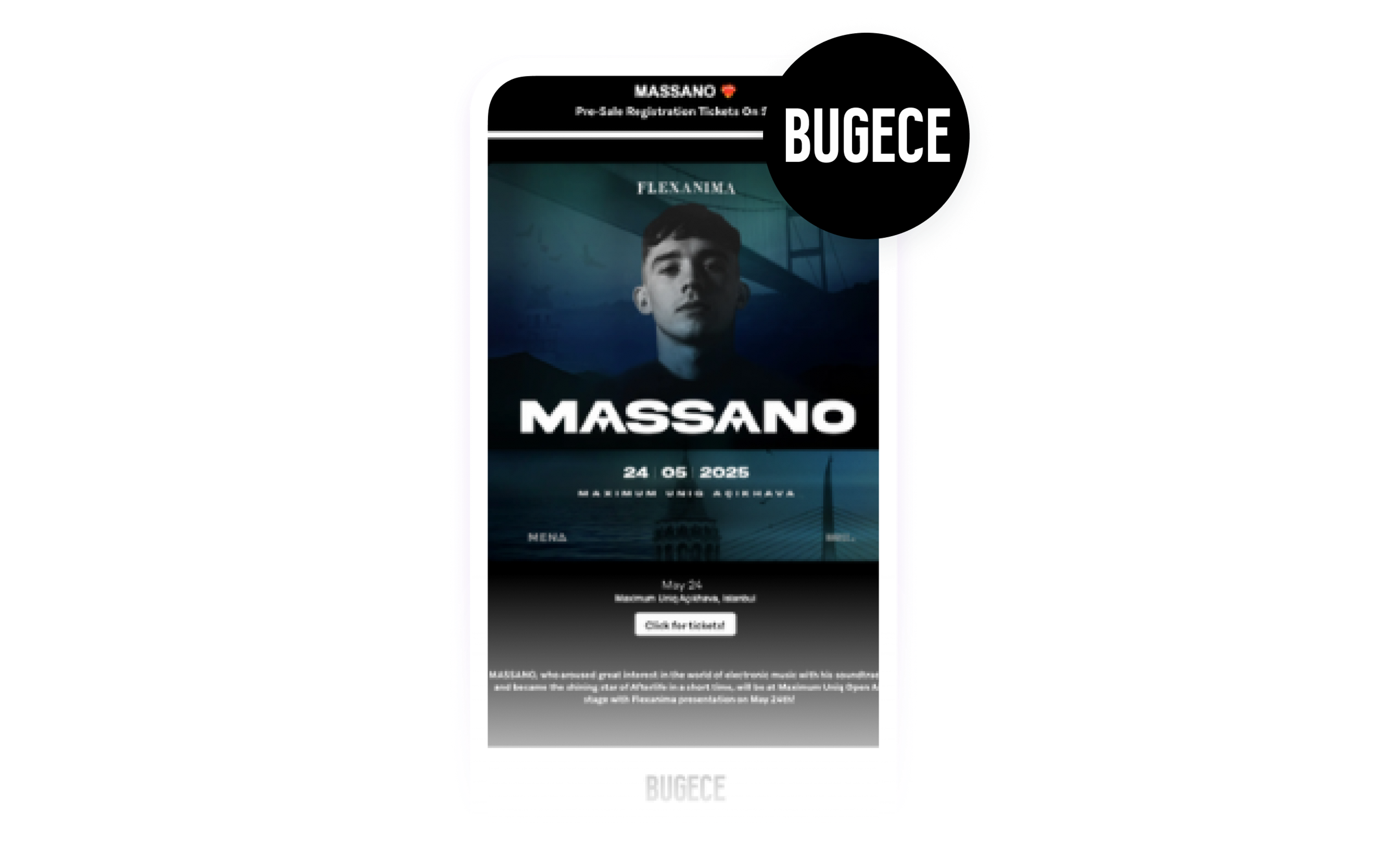 a poster for massano is displayed on a black background