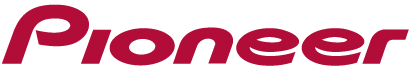 パイオニアのロゴ。赤い文字で「Pioneer」と書かれている。