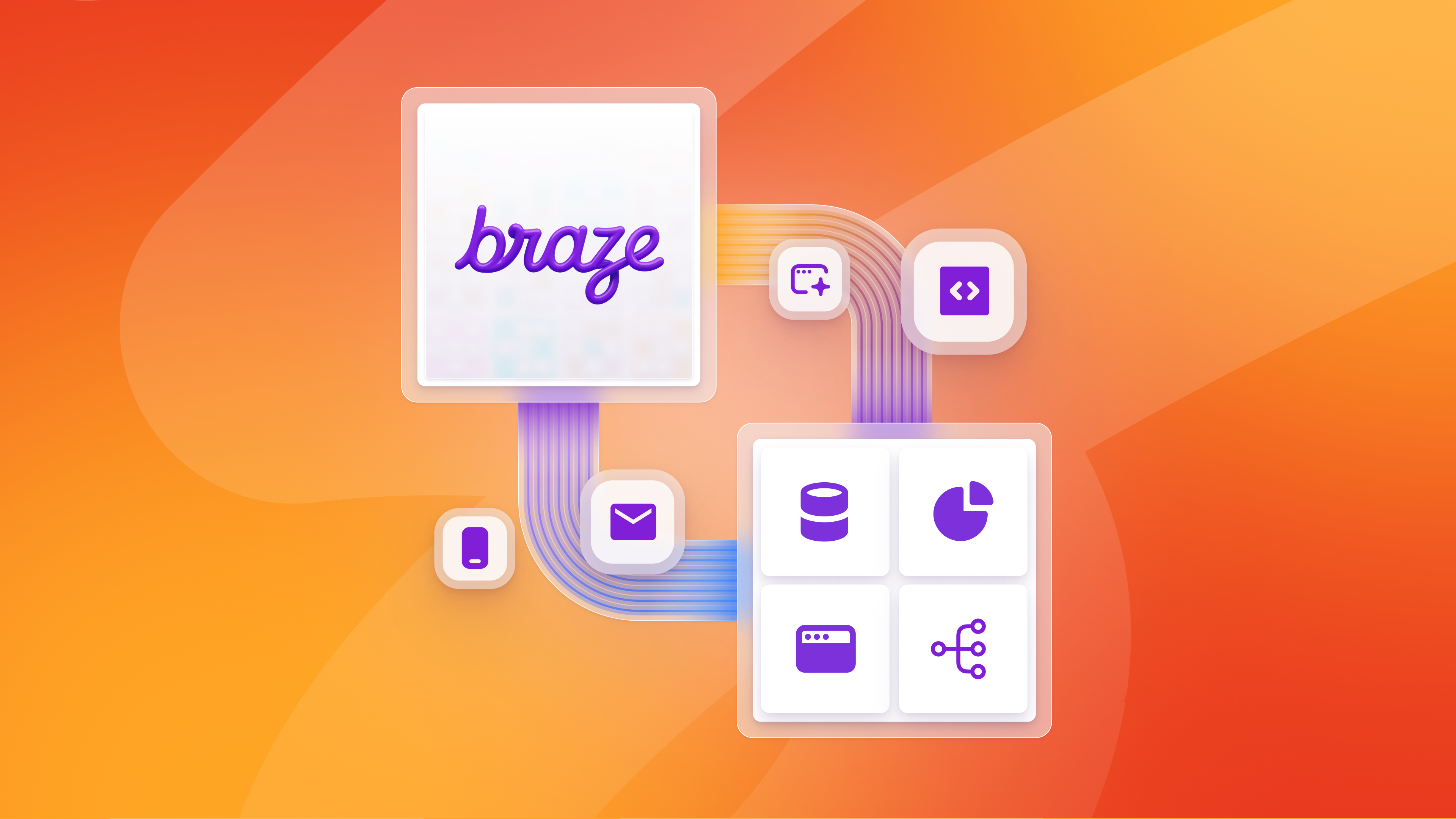 An image that shows the Braze logo connected to different icons that represent data sources