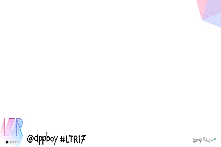 A colorful animated graphic featuring the text "LTR" and "@dppboy #LTR17" with a white background. The design includes geometric shapes in pastel colors.