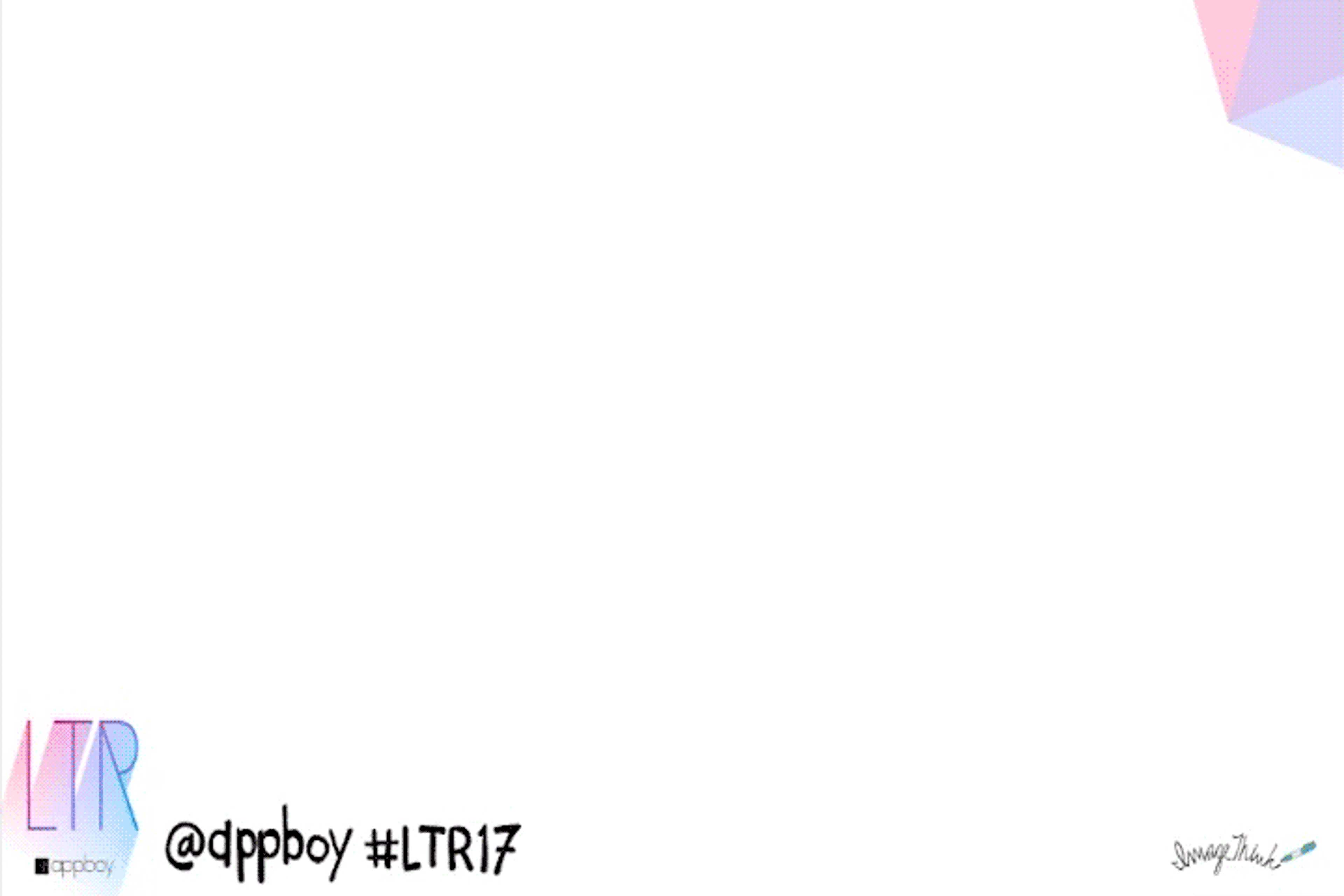 A colorful animated graphic featuring the text "LTR" and "@dppboy #LTR17" with a white background. The design includes geometric shapes in pastel colors.
