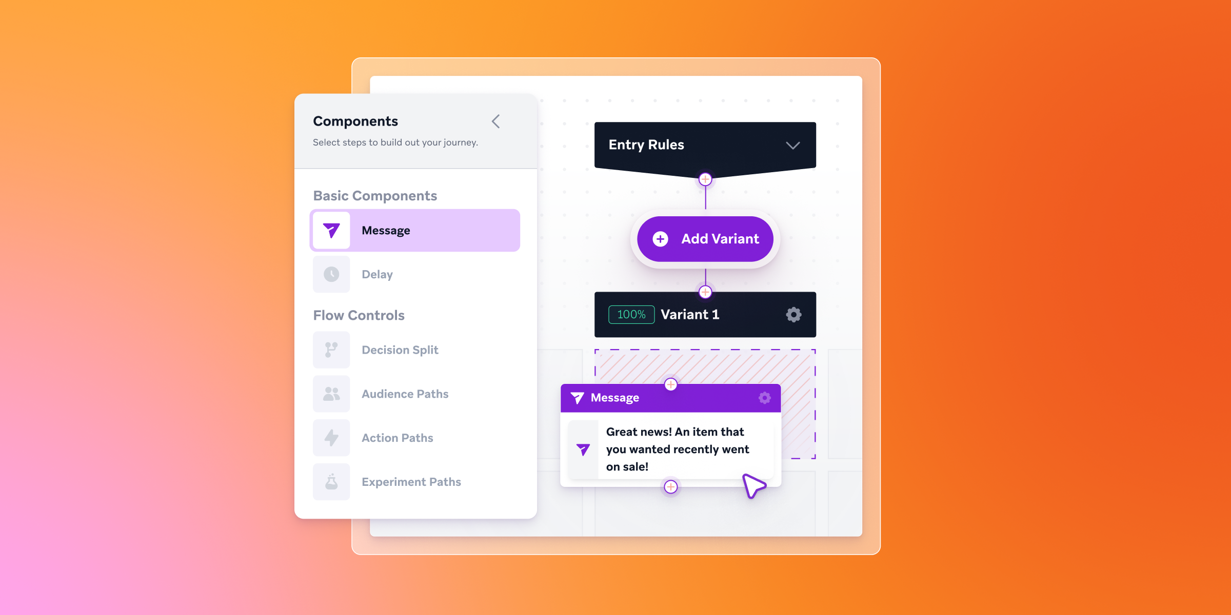 a screenshot of a flow chart with a purple button that says add variant