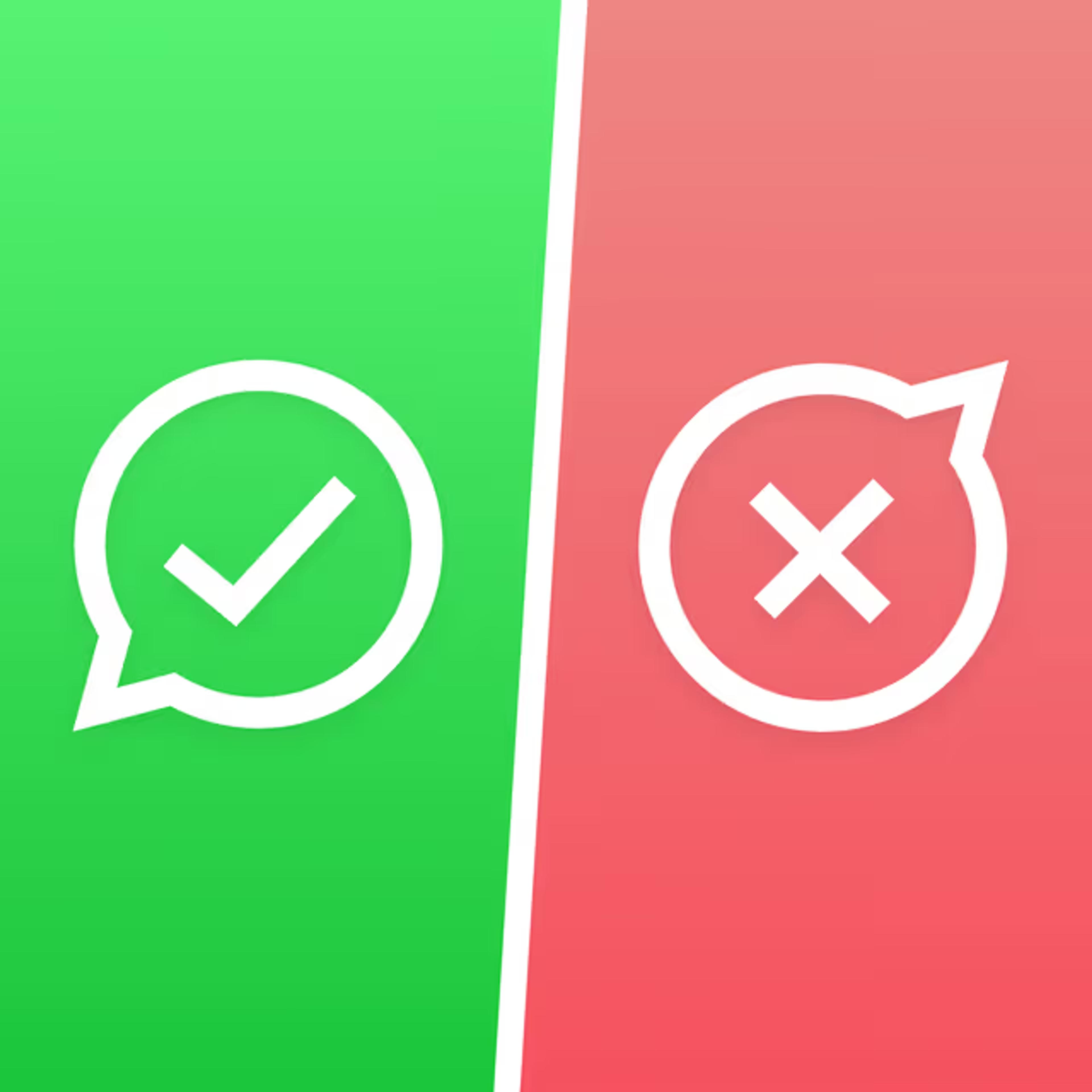 Ilustração dividida ao meio com fundo verde à esquerda com um ícone de marca de verificação e fundo vermelho à direita com um ícone de X, simbolizando certo e errado.