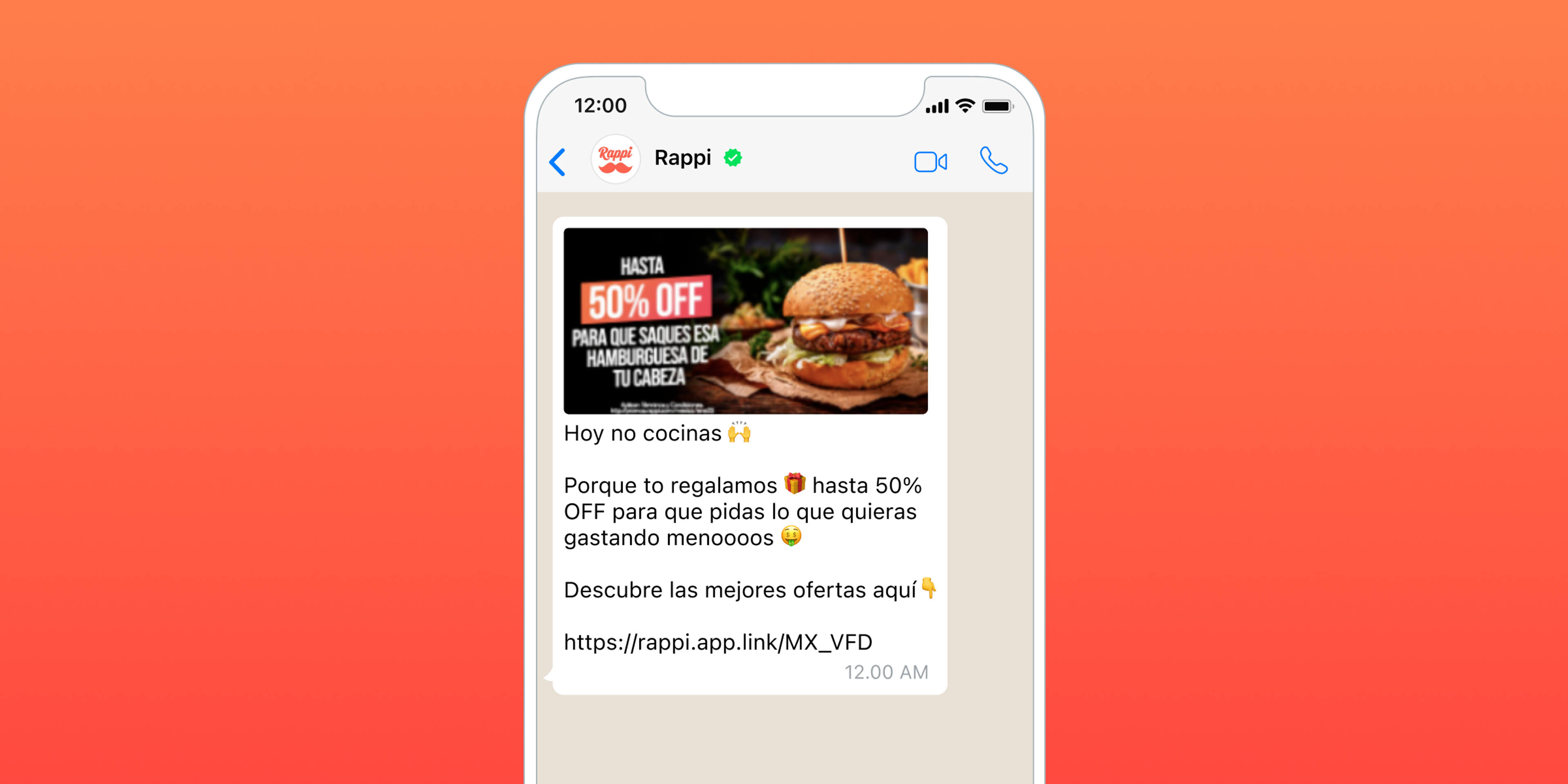 A WhatsApp message from the brand Rappi