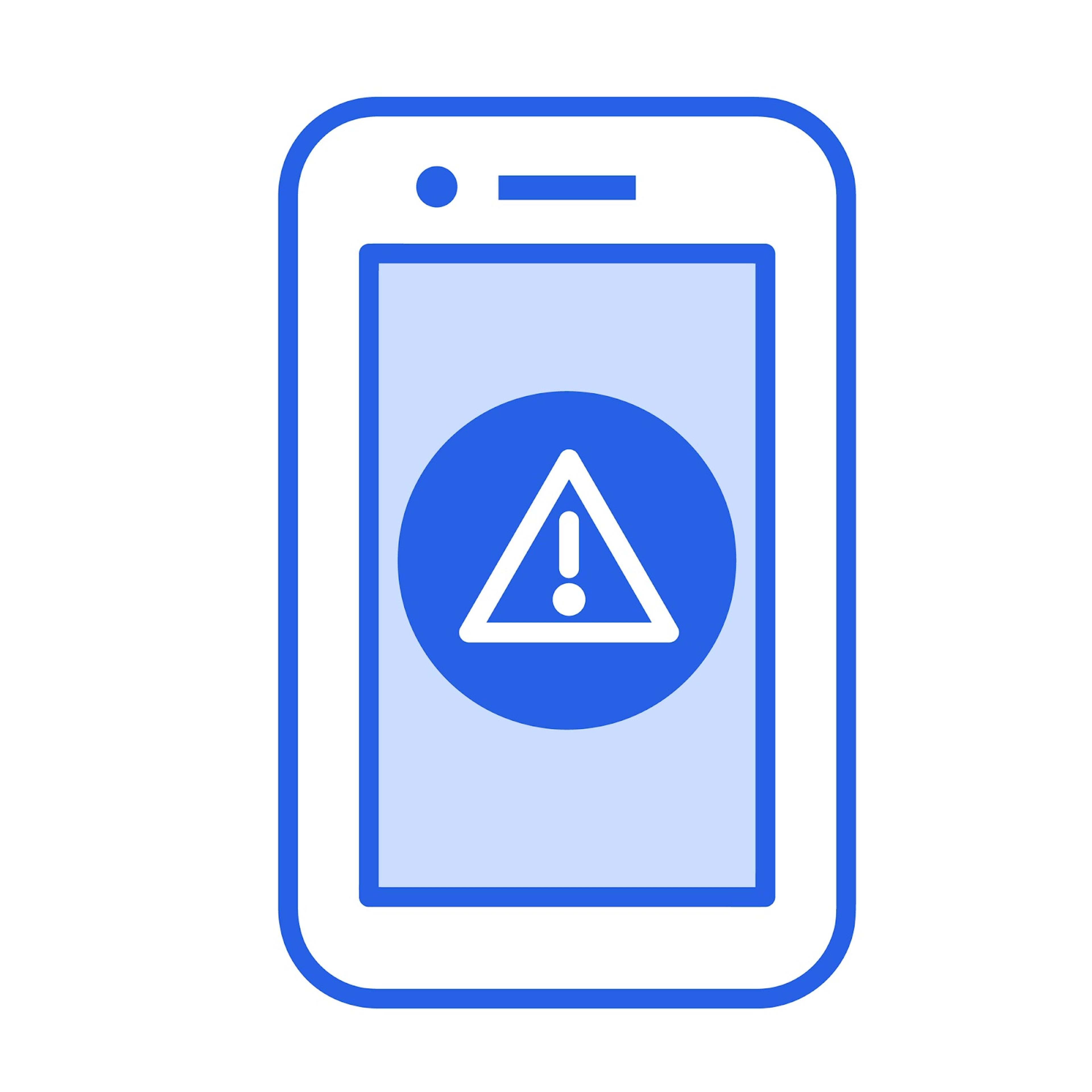 a cell phone with a warning sign on the screen .