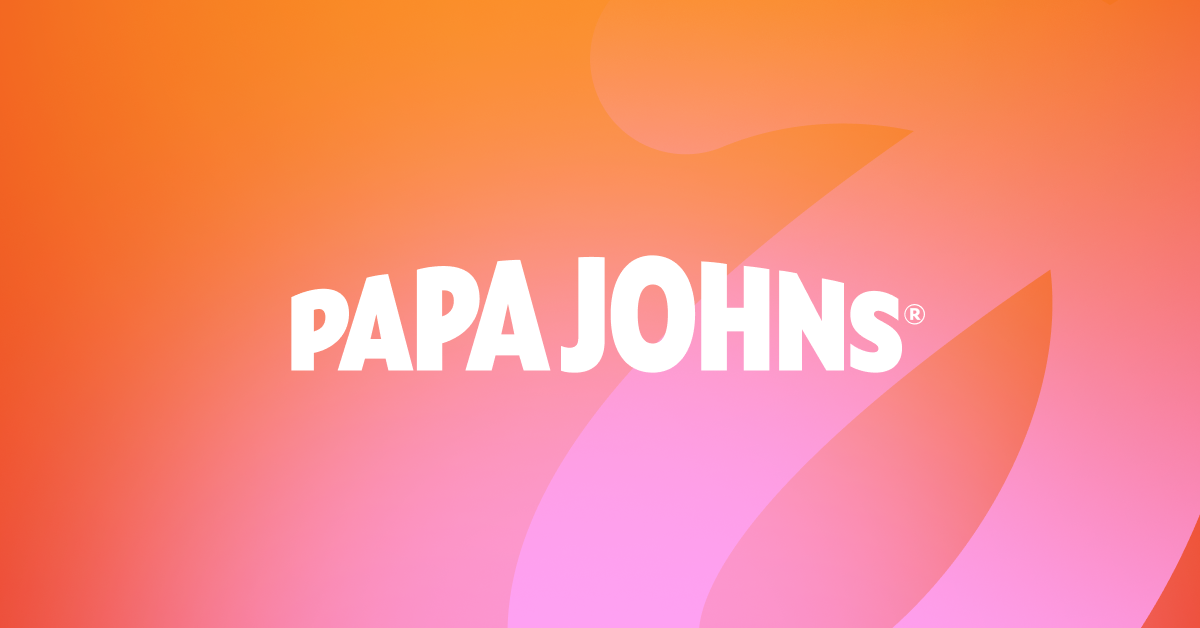 a papa johns logo on a pink and orange background