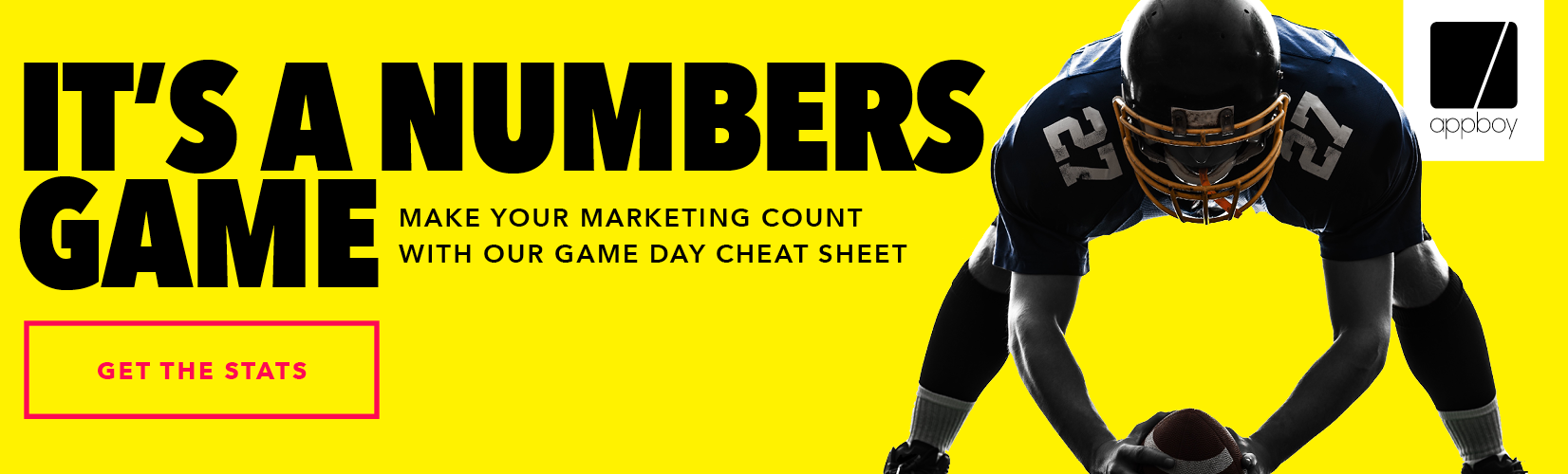 A football player in a blue jersey prepares to catch a ball, with bold text promoting a marketing cheat sheet. The background features bright yellow and black colors.