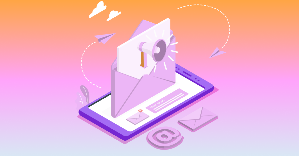 an isometric illustration of an envelope with a megaphone coming out of it