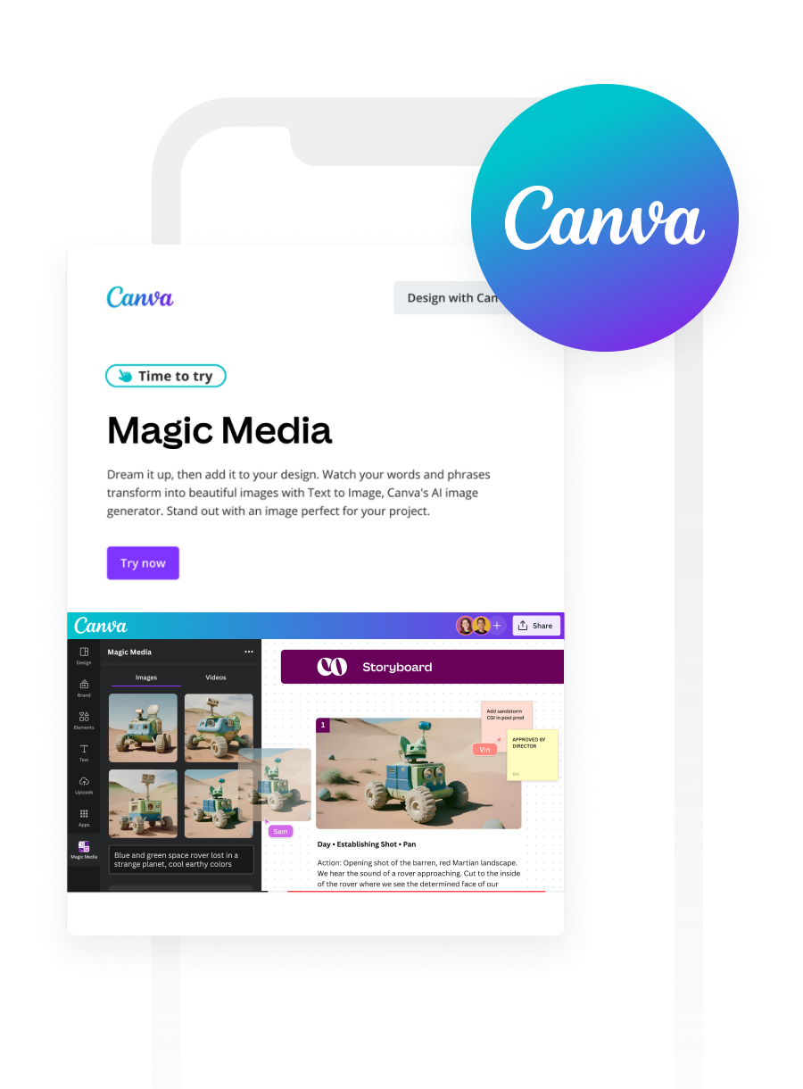 a phone with a screen from the Canva app