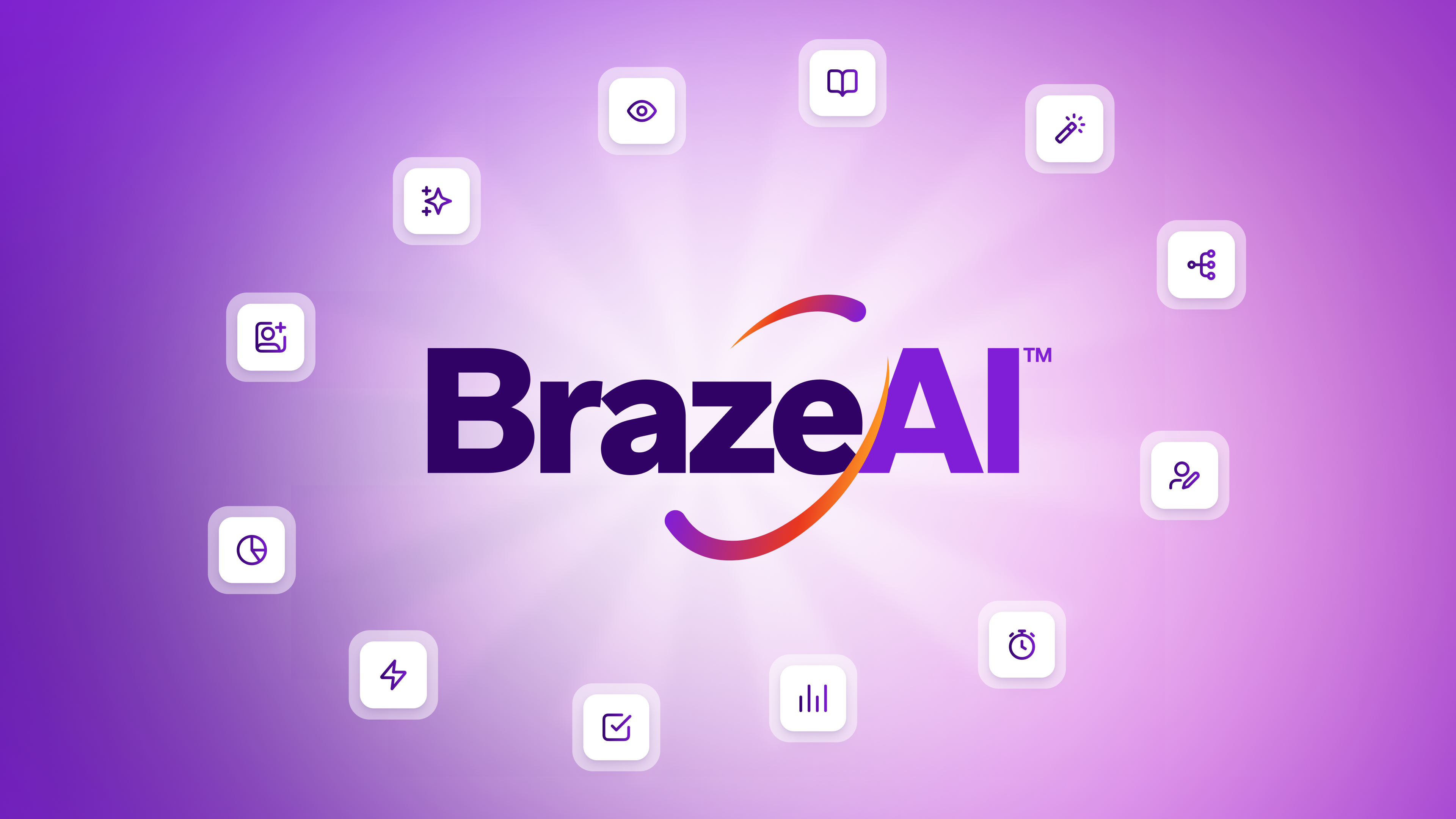 a brazeal logo is surrounded by icons on a purple background