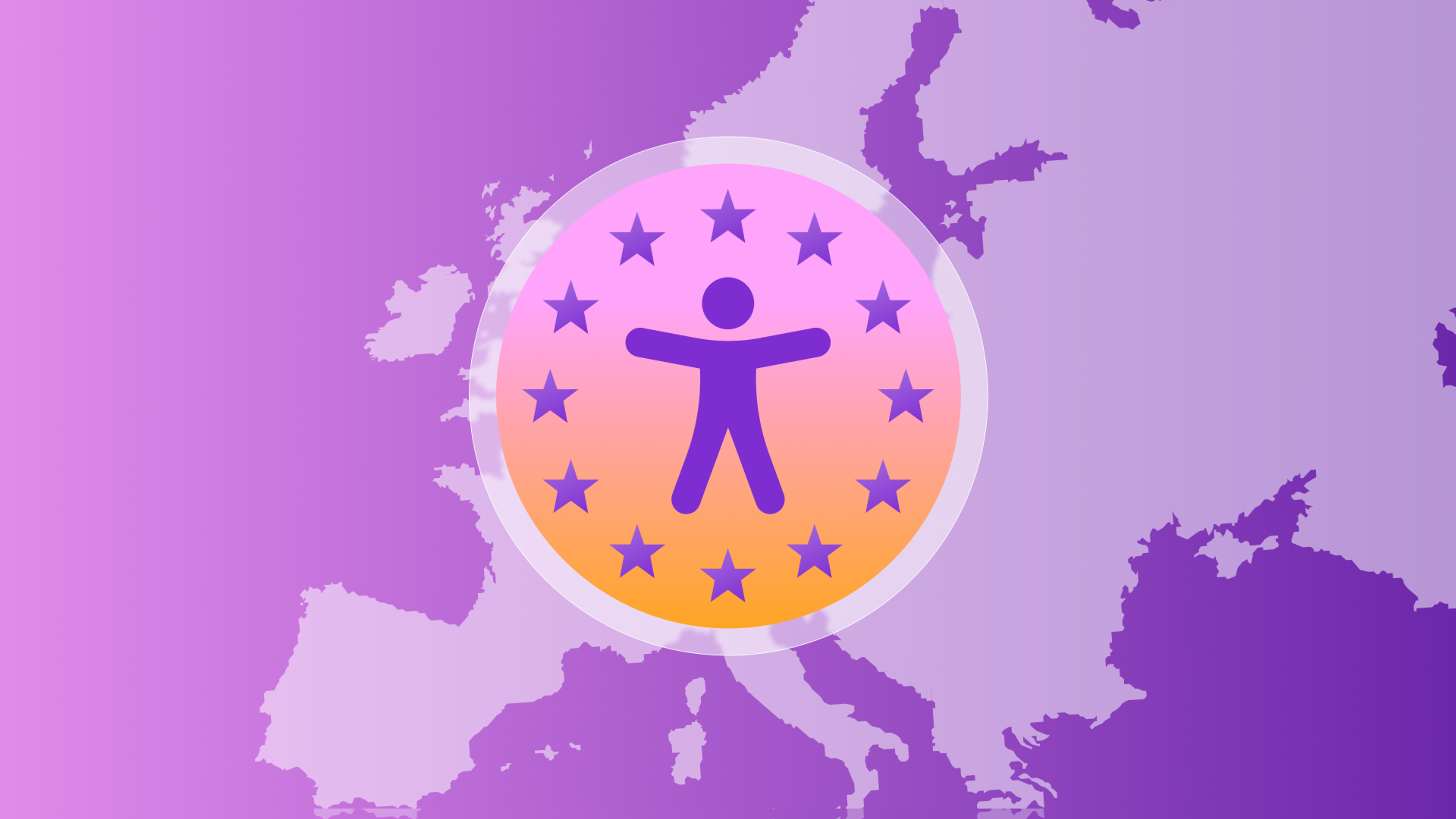 a map of europe with a circle with a person in it