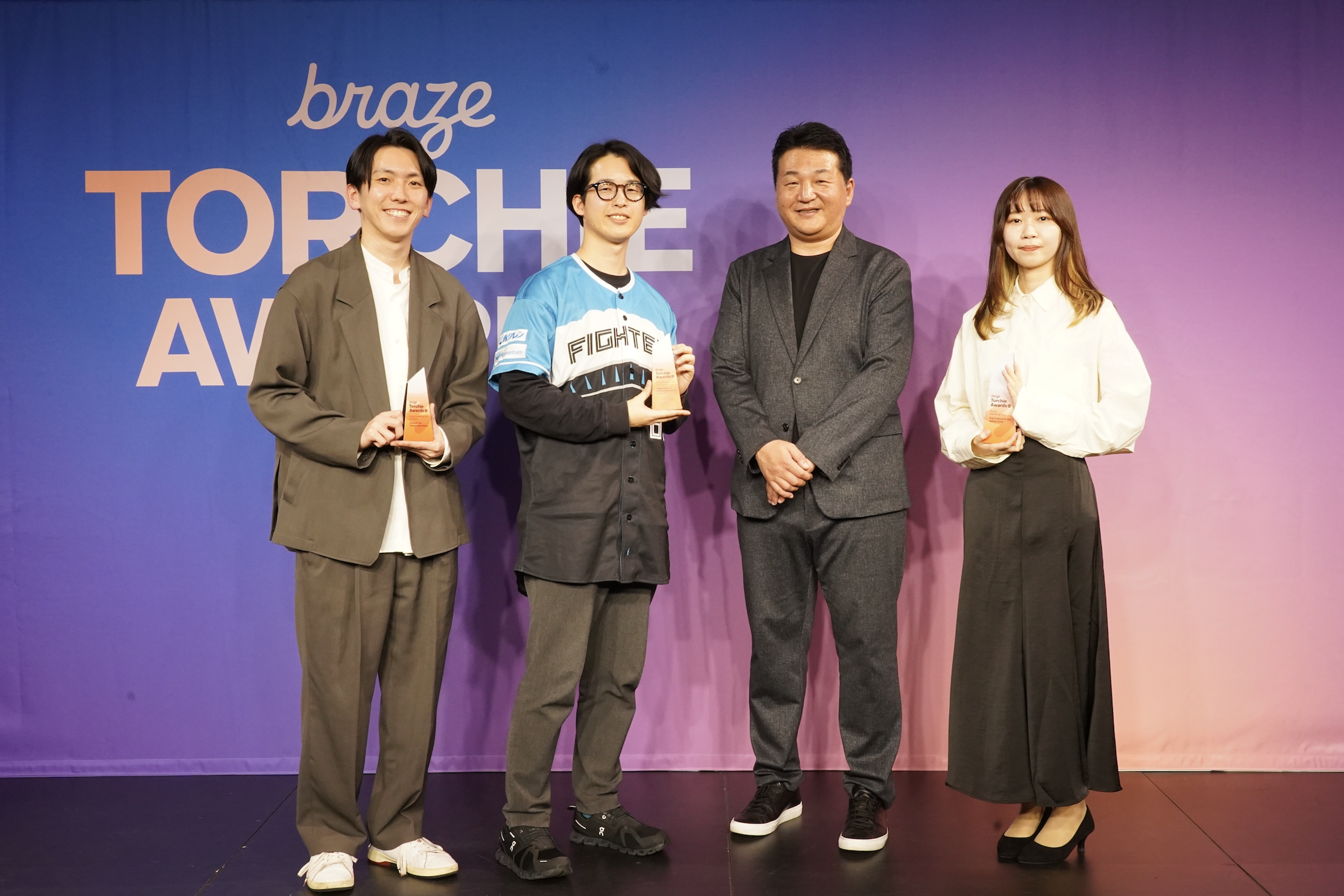 左から株式会社ココナラ 川嶋氏、株式会社ファイターズ スポーツ＆エンターテイメント 宇田氏、Braze 水谷、株式会社Fuji Culture X 河野 氏
