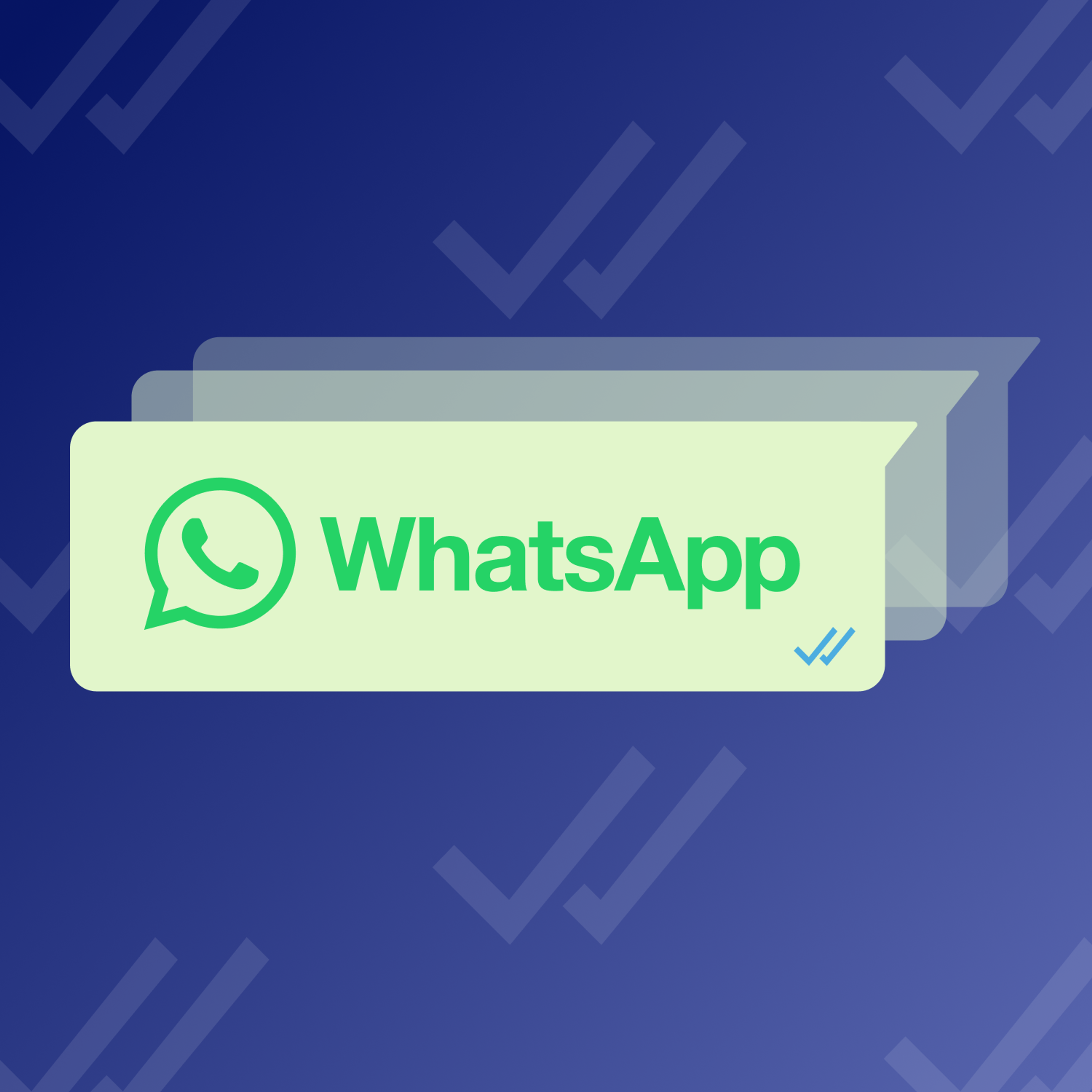 A graphic featuring the WhatsApp logo and name on a blue background with check marks.