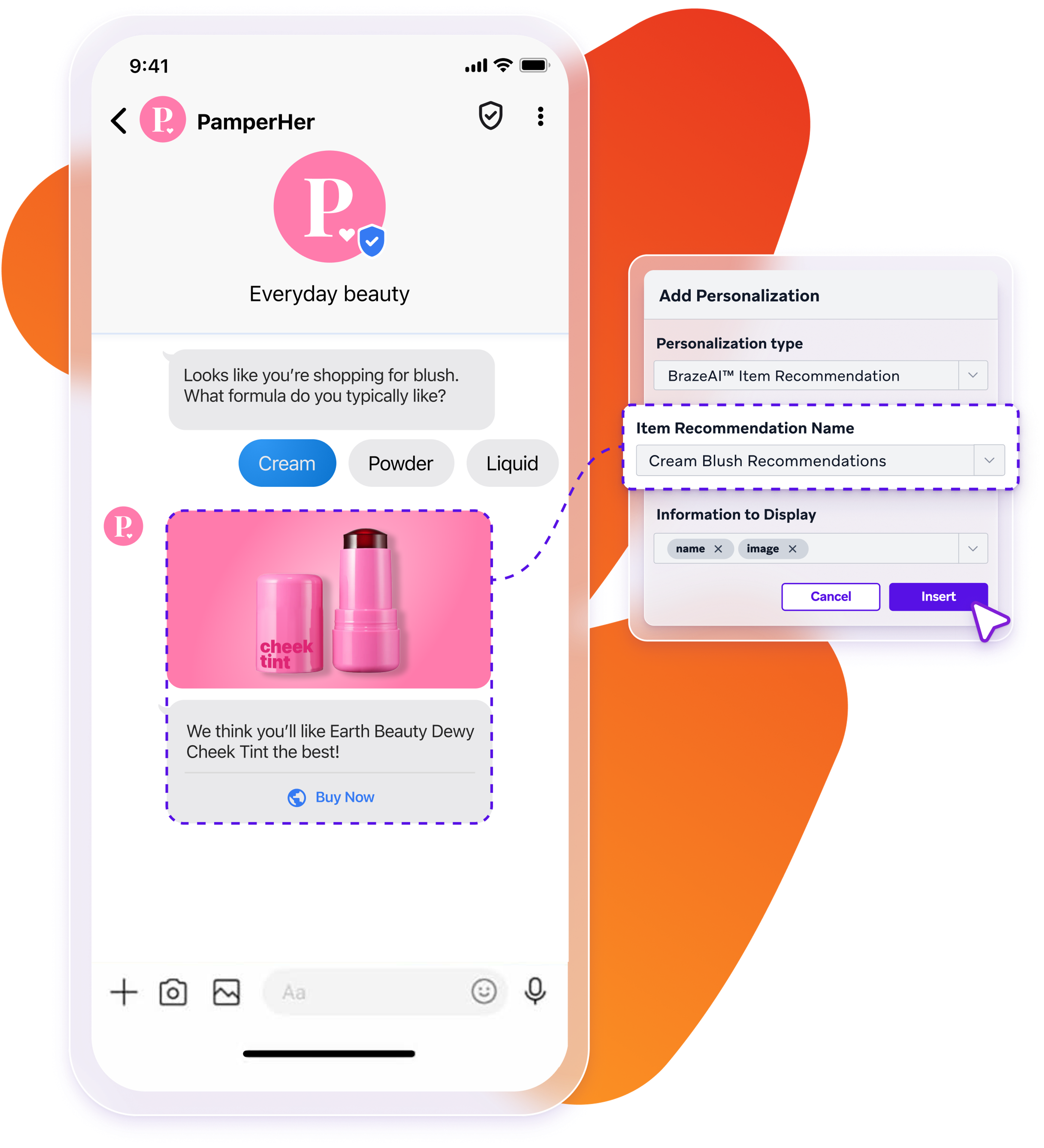 a phone screen shows a message from pamperher