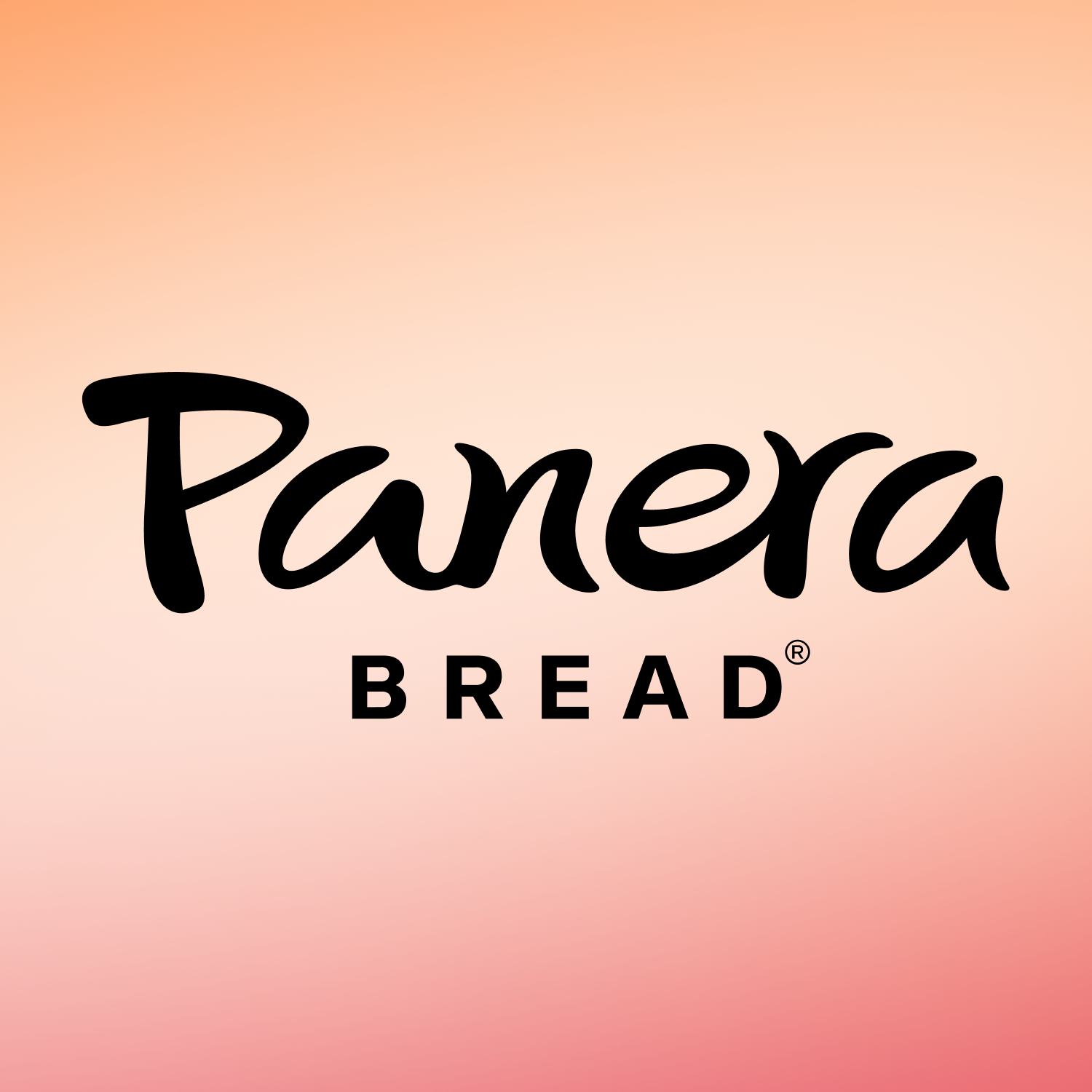 a panera bread logo on a pink and orange background