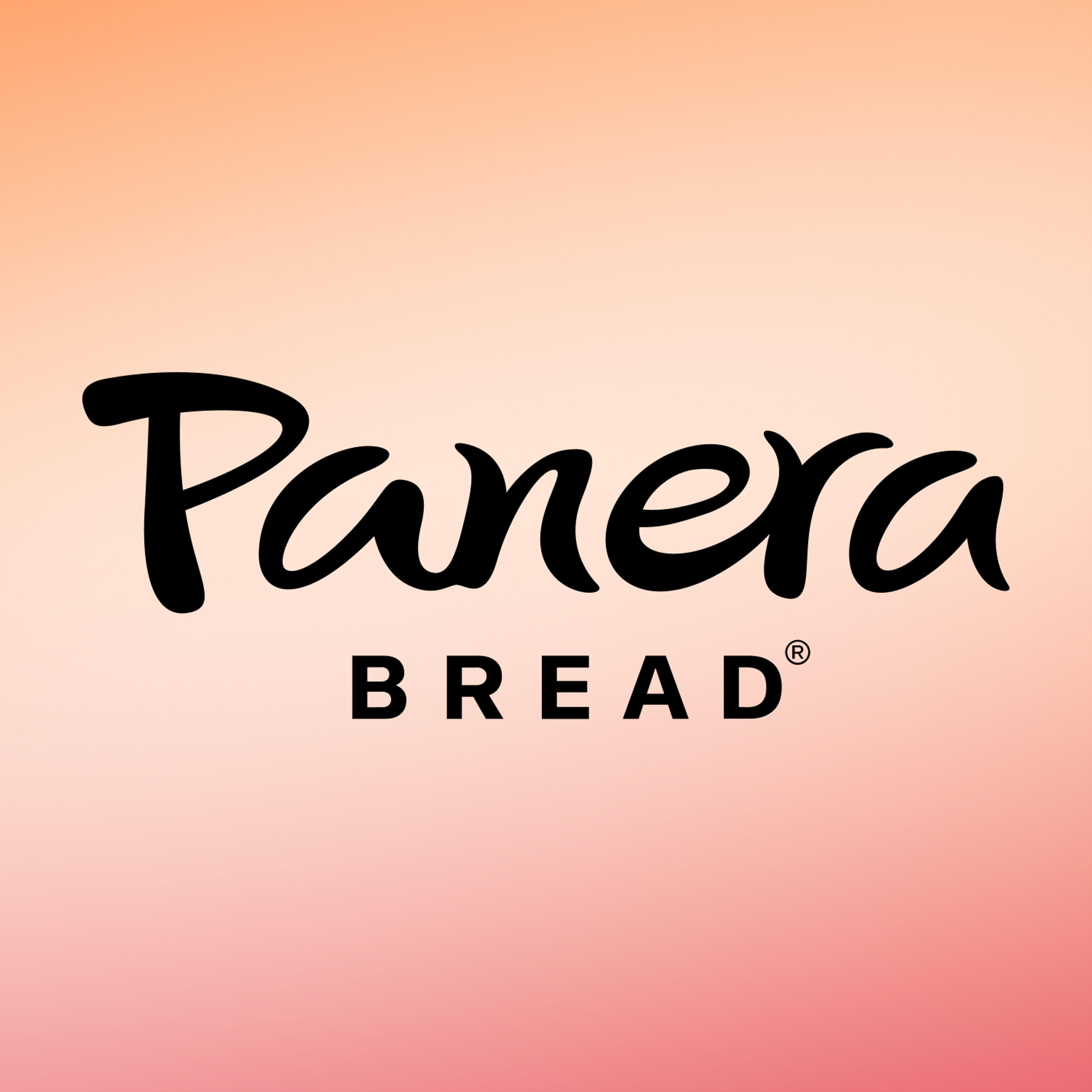 a panera bread logo on a pink and orange background